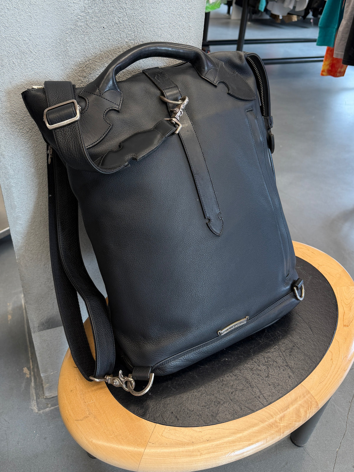 CHROME HEARTS LEATHER BACKPACK + SILVER DETAILS