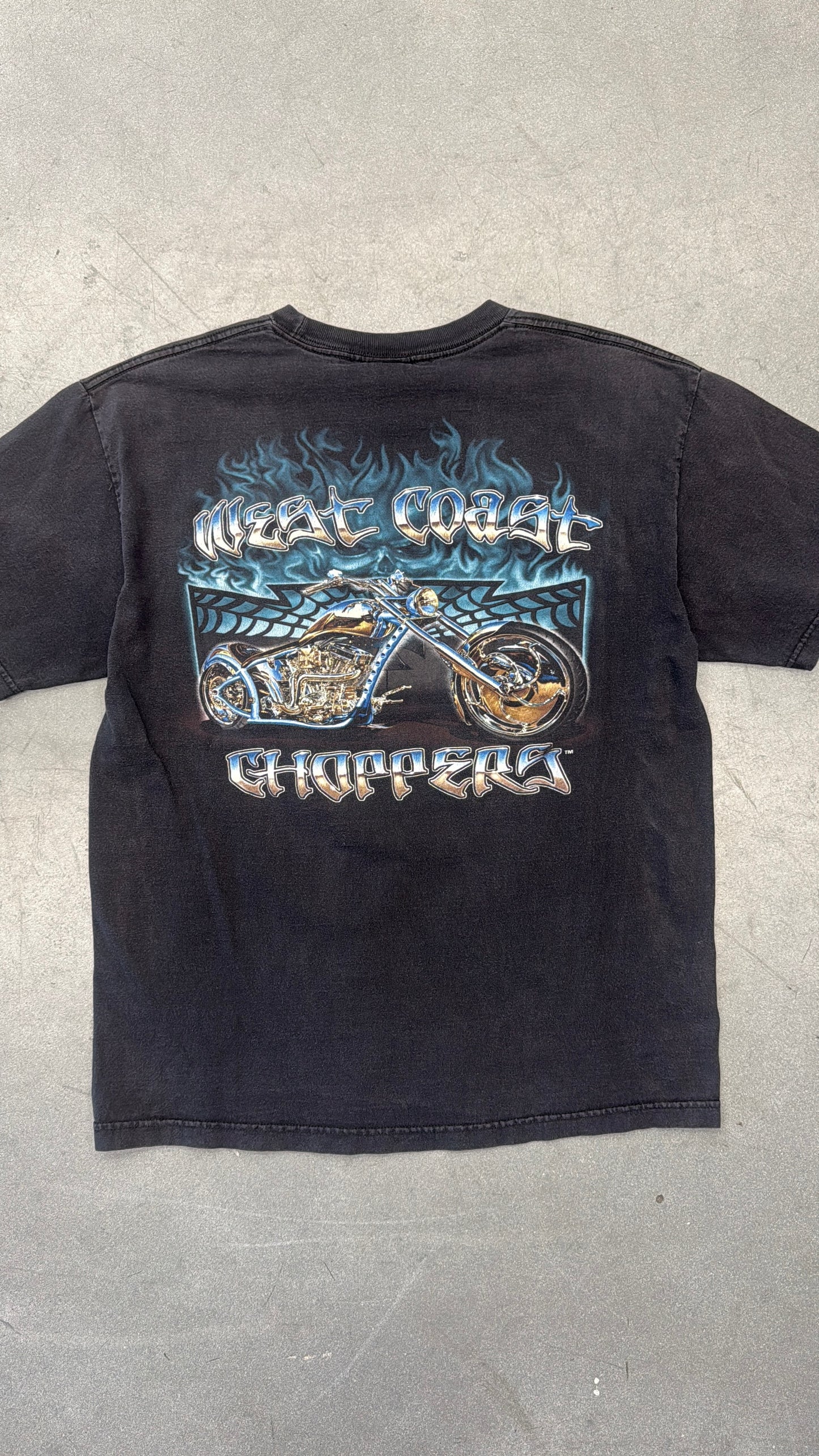 Y2K WEST COAST CHOPPERS CHROME BIKE SPELLOUT MULLET TEE (JESSE WHO? TAG)