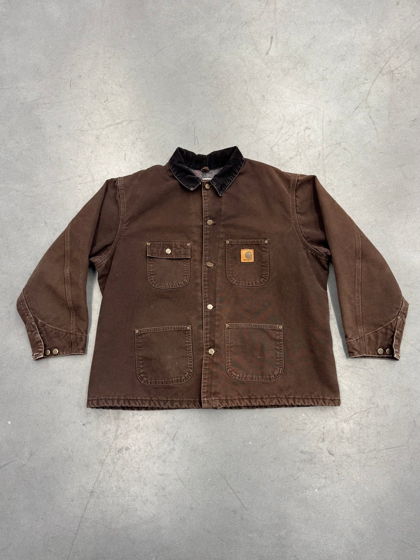 VINTAGE CARHARTT BLANKET LINED CANVAS CHORE WORK JACKET (C02 DKB)