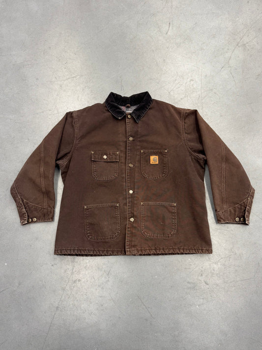 VINTAGE CARHARTT BLANKET LINED CANVAS CHORE WORK JACKET (C02 DKB)