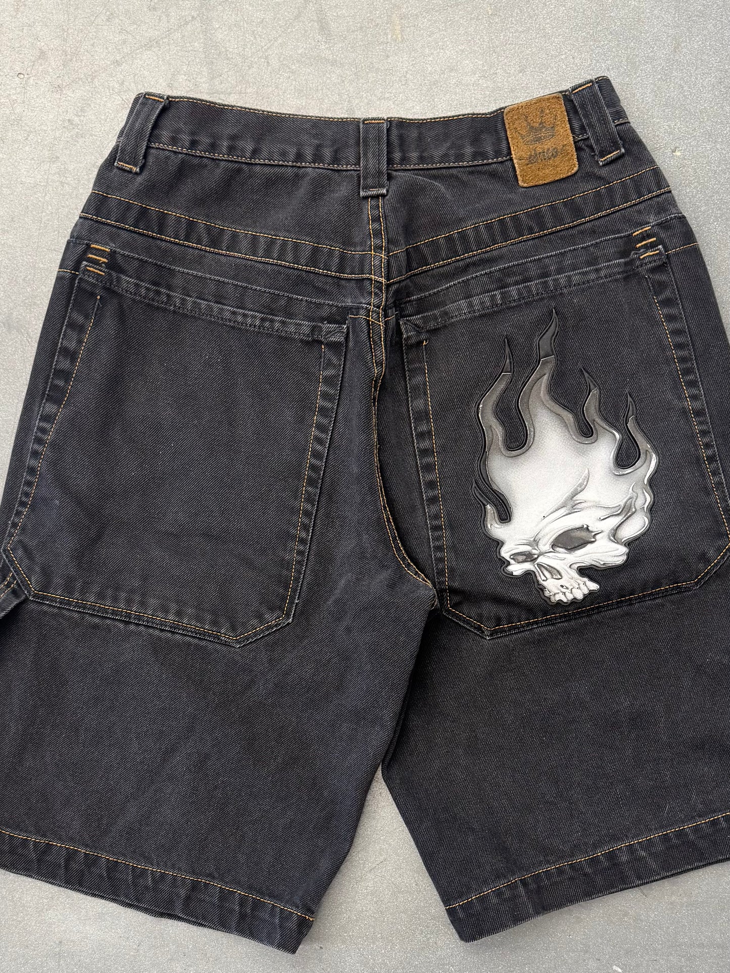 Y2K JNCO FLAMING SKULL DENIM SHORTS