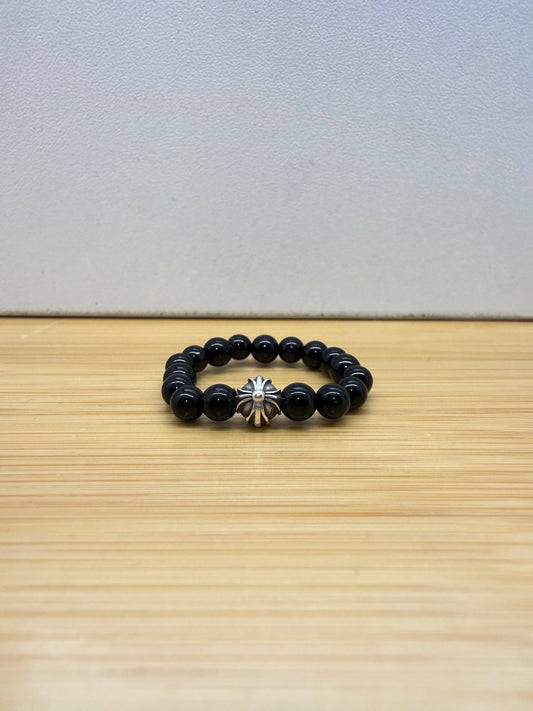 CHROME HEARTS BLACK TOURMALIN SILVER CHARM BEAD RING