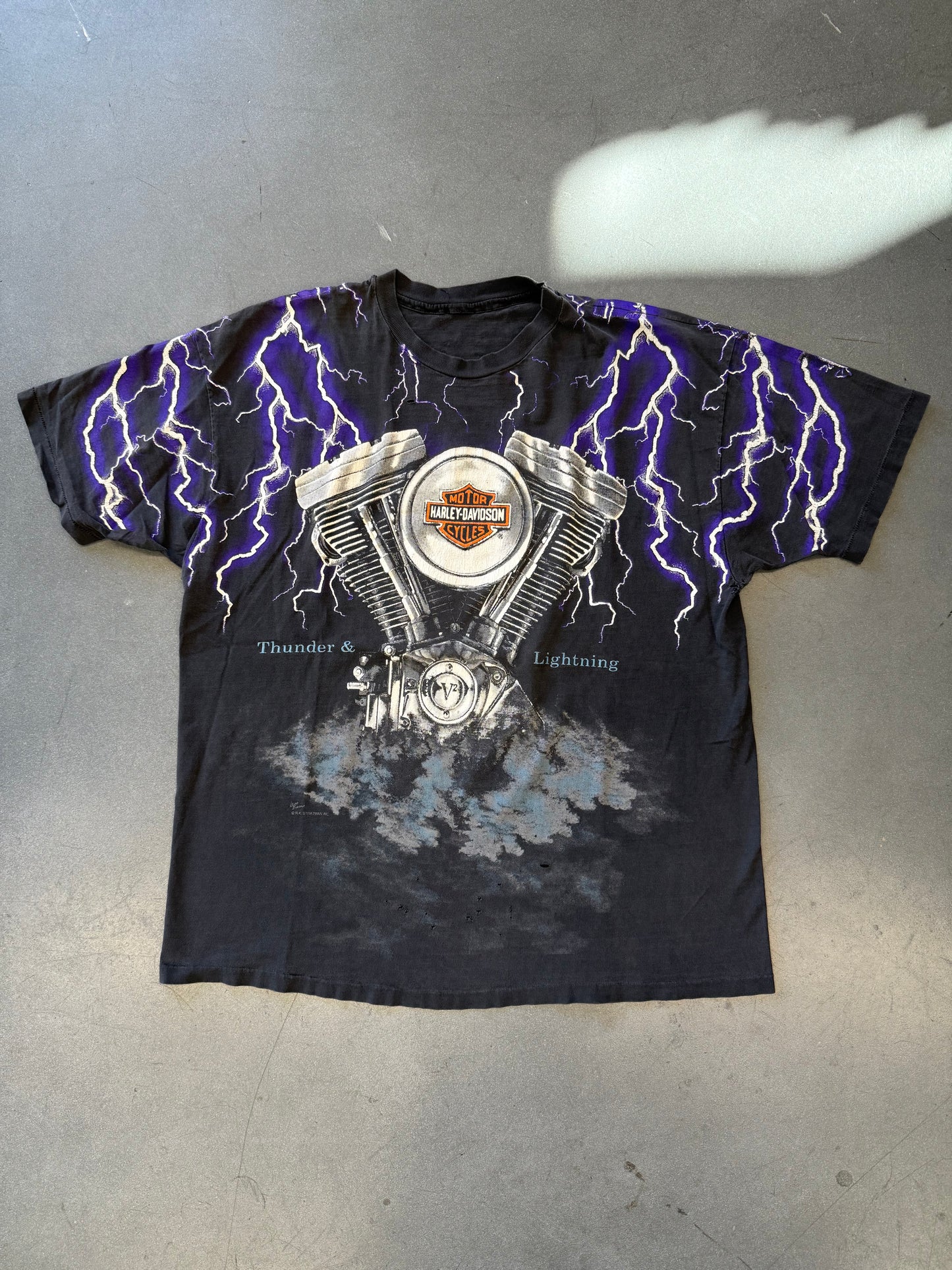 90'S HARLEY-DAVIDSON THUNDER & LIGHTNING ENGINE TEE (PULLED TAG)