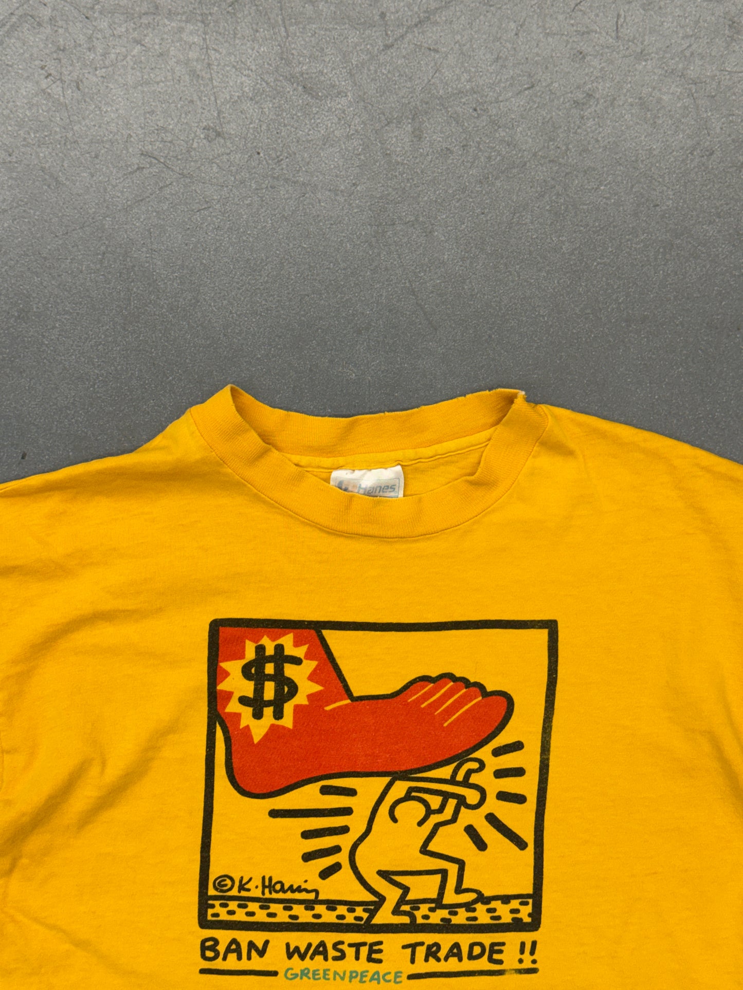 80S KEITH HARING BAN WASTE TRADE!! GREENPEACE TEE (HANES TAG)