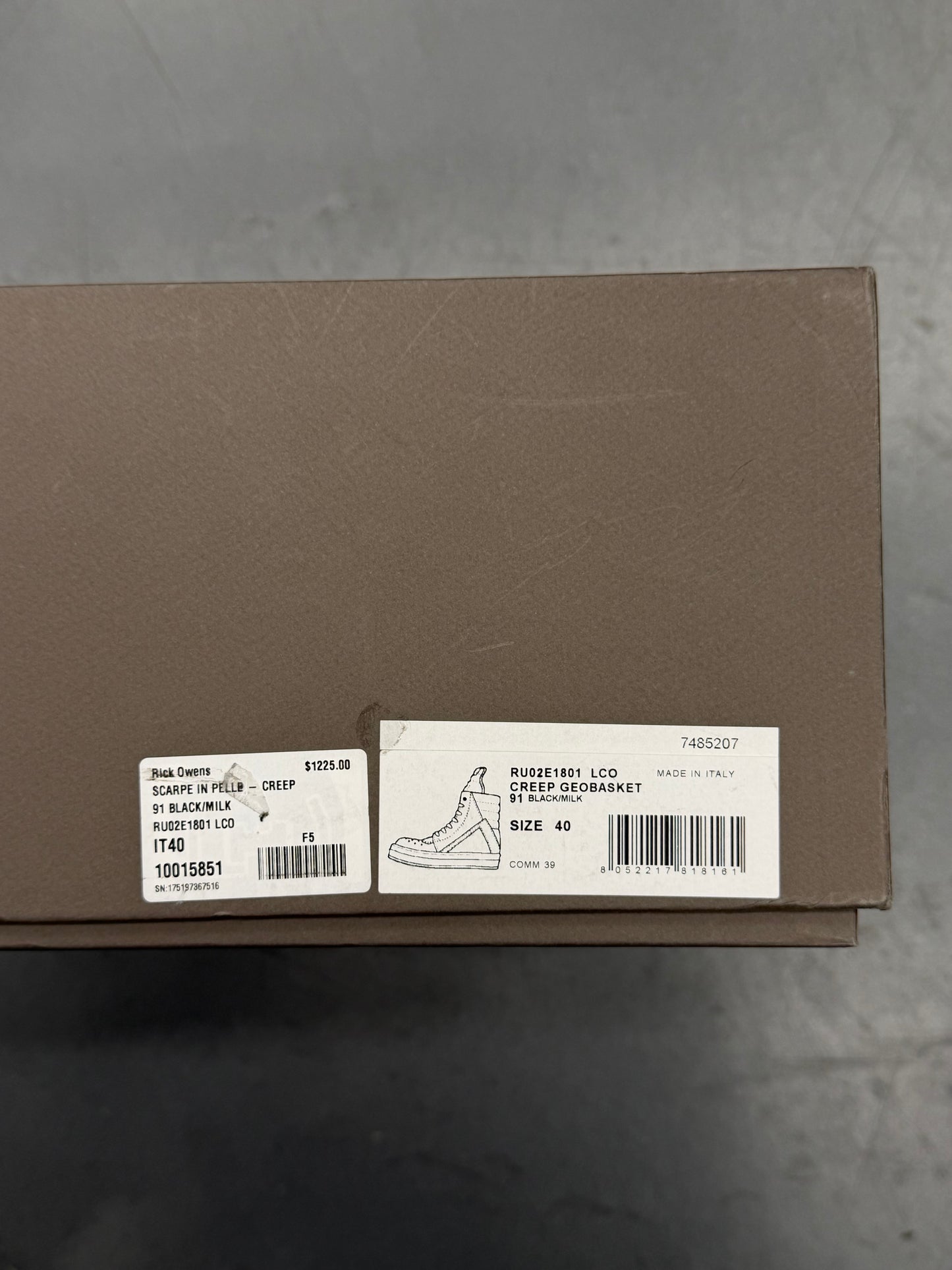 SIZE 40 RICK OWENS CREEP GEOBASKET SNEAKER - BLACK (W/BOX)