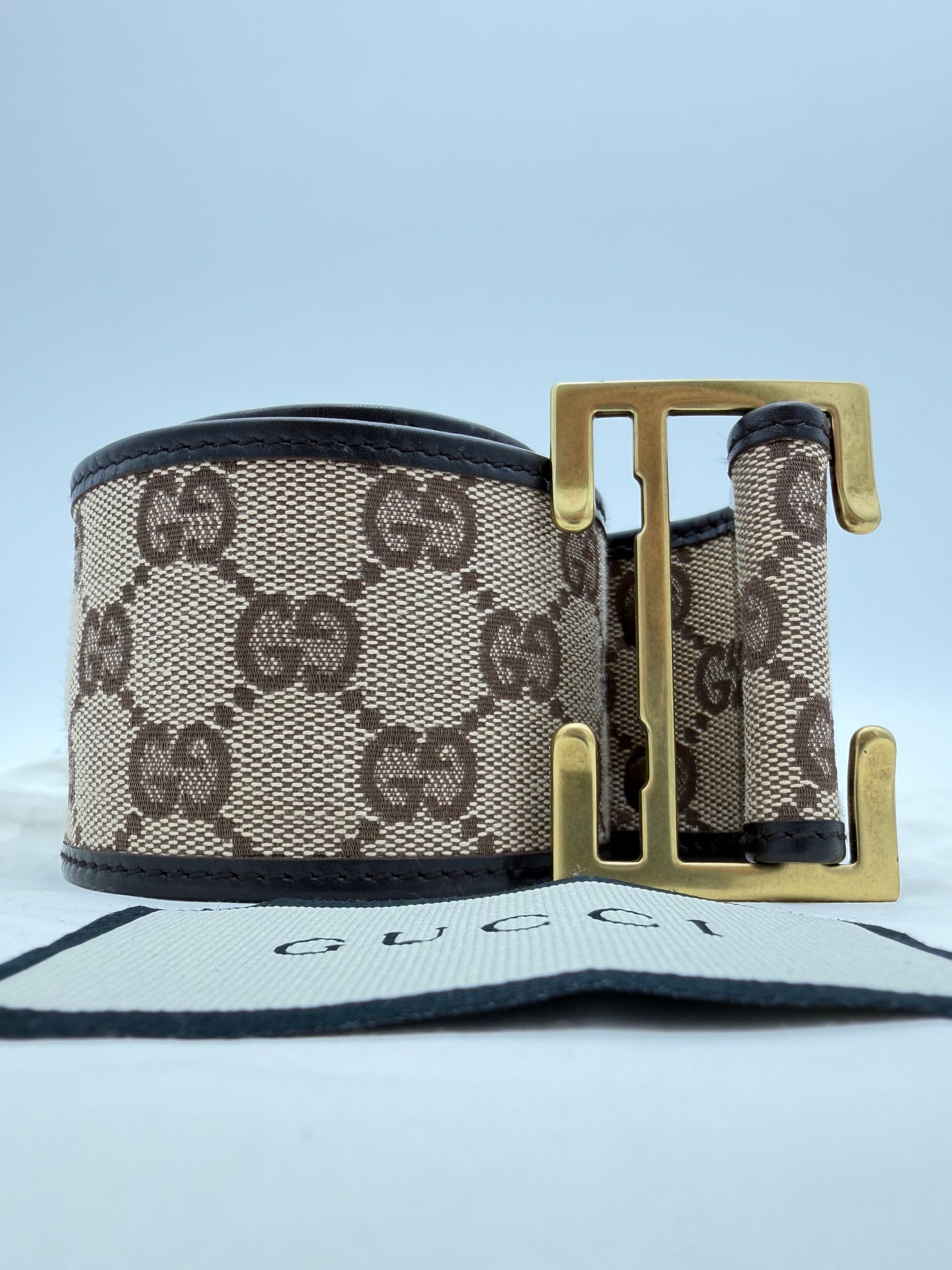 GUCCI MONOGRAM THICK WOMENS BELT - BEIGE (PRE-OWNED WITH DUSTBAG) (TANIA)