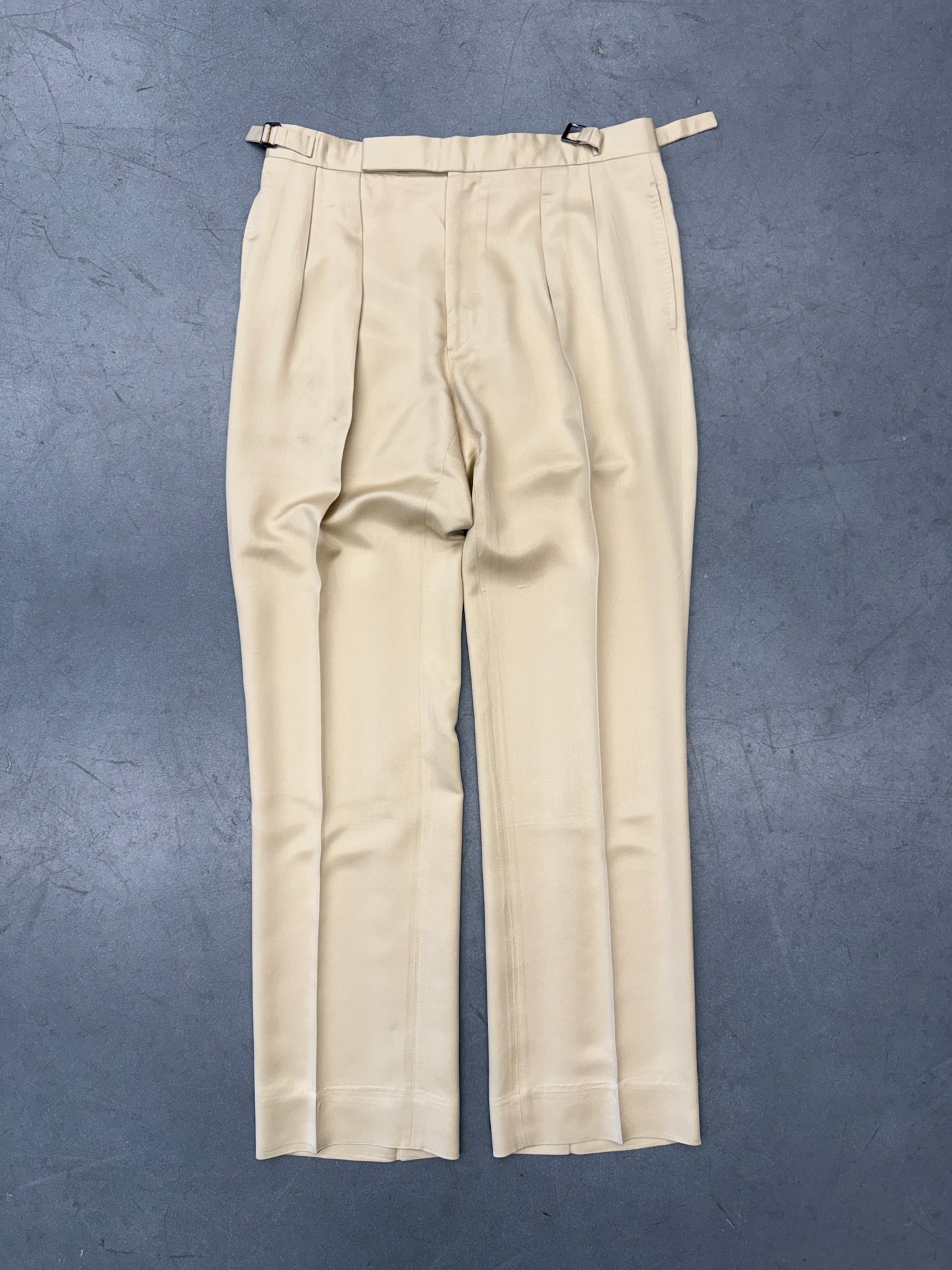 RALPH LAUREN PURPLE LABEL 100% SILK SLACKS - CREAM