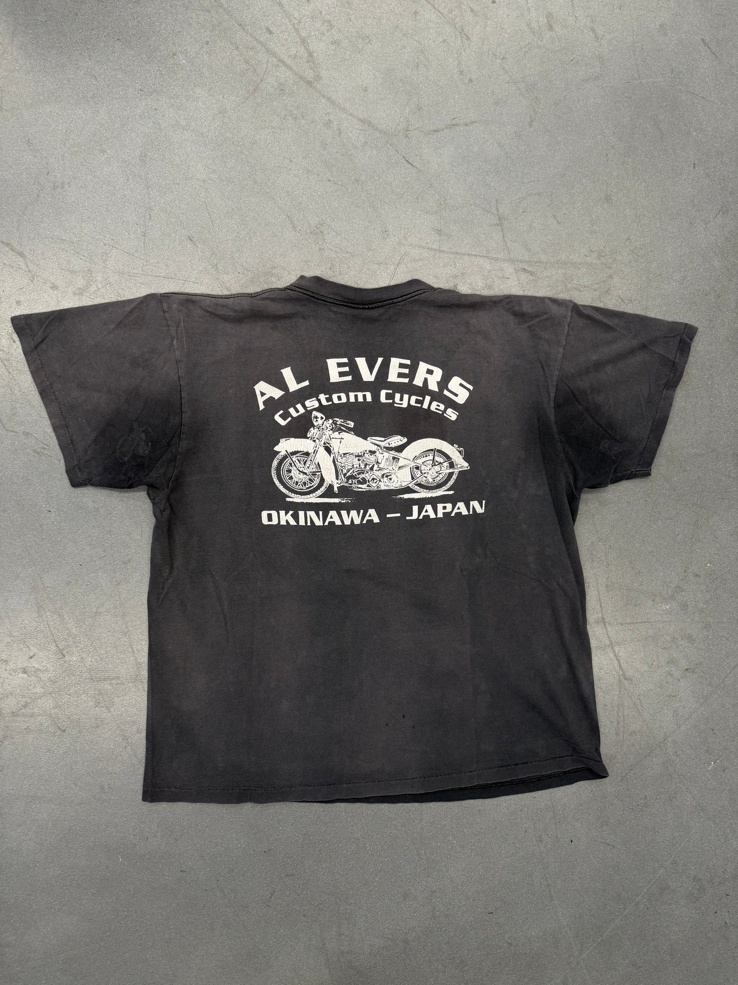 1994 AMERICAN BIKER AL EVERS CUSTOMS CYCLES OKINAWA, JAPAN 3D EMBLEM TEE (3D EMBLEM TAG)