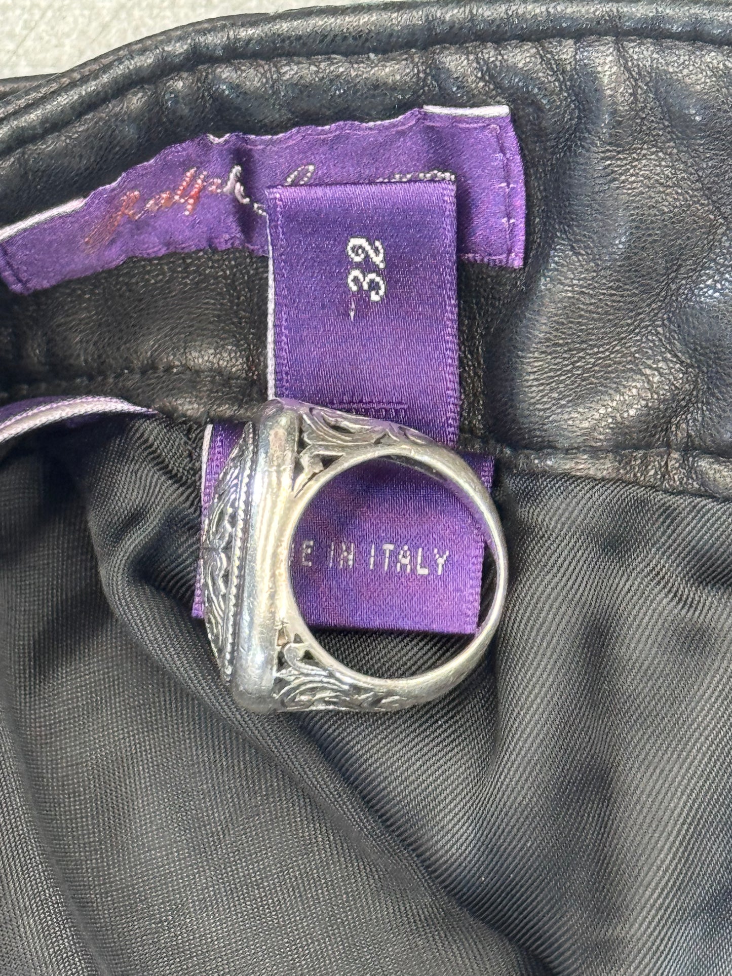RALPH LAUREN PURPLE LABEL LAMB SKIN BLACK LEATHER PANTS
