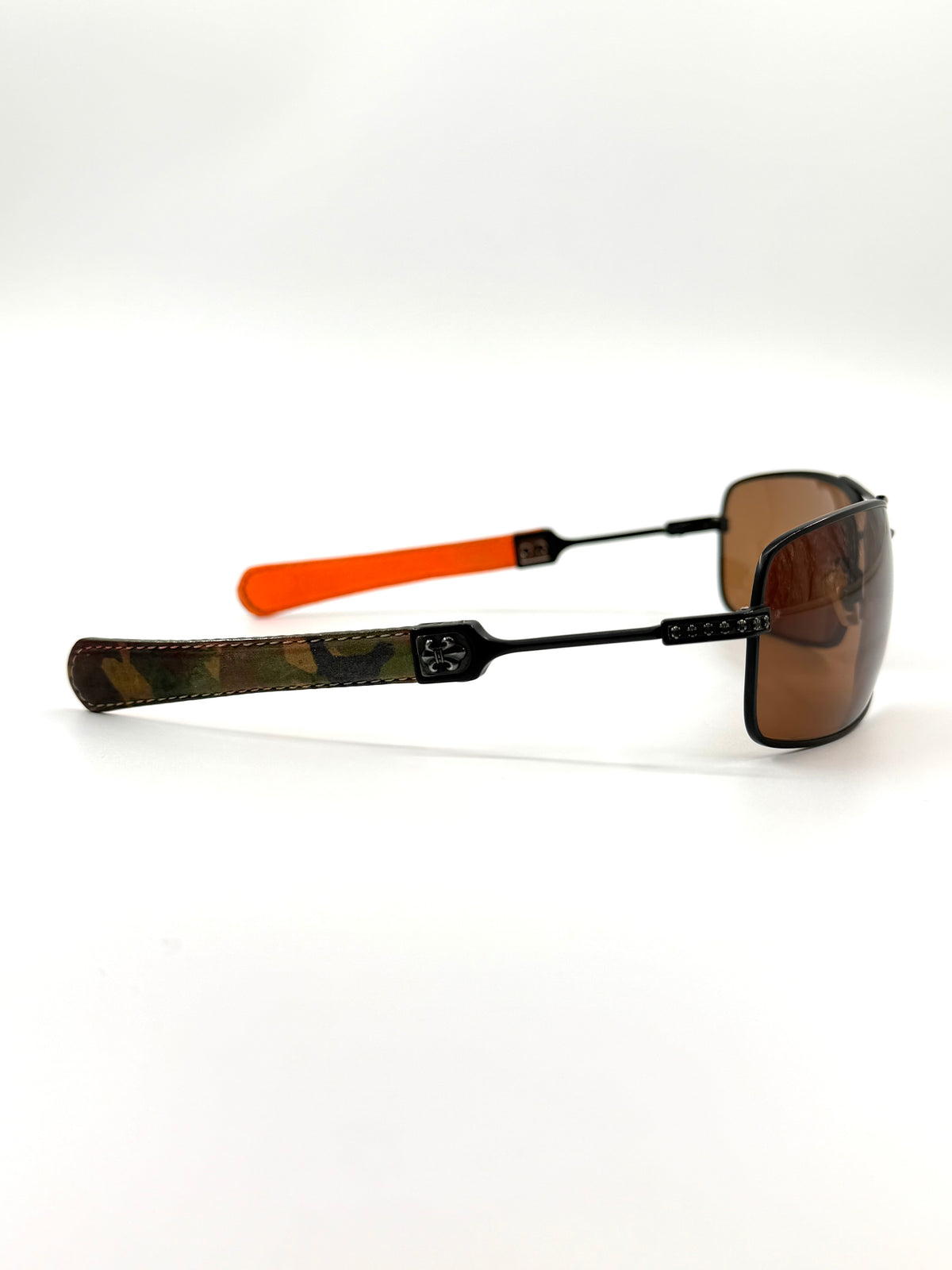 CHROME HEARTS 'KUSTOM' LEATHER AVIATOR SUNGLASSES - CAMO/ORANGE