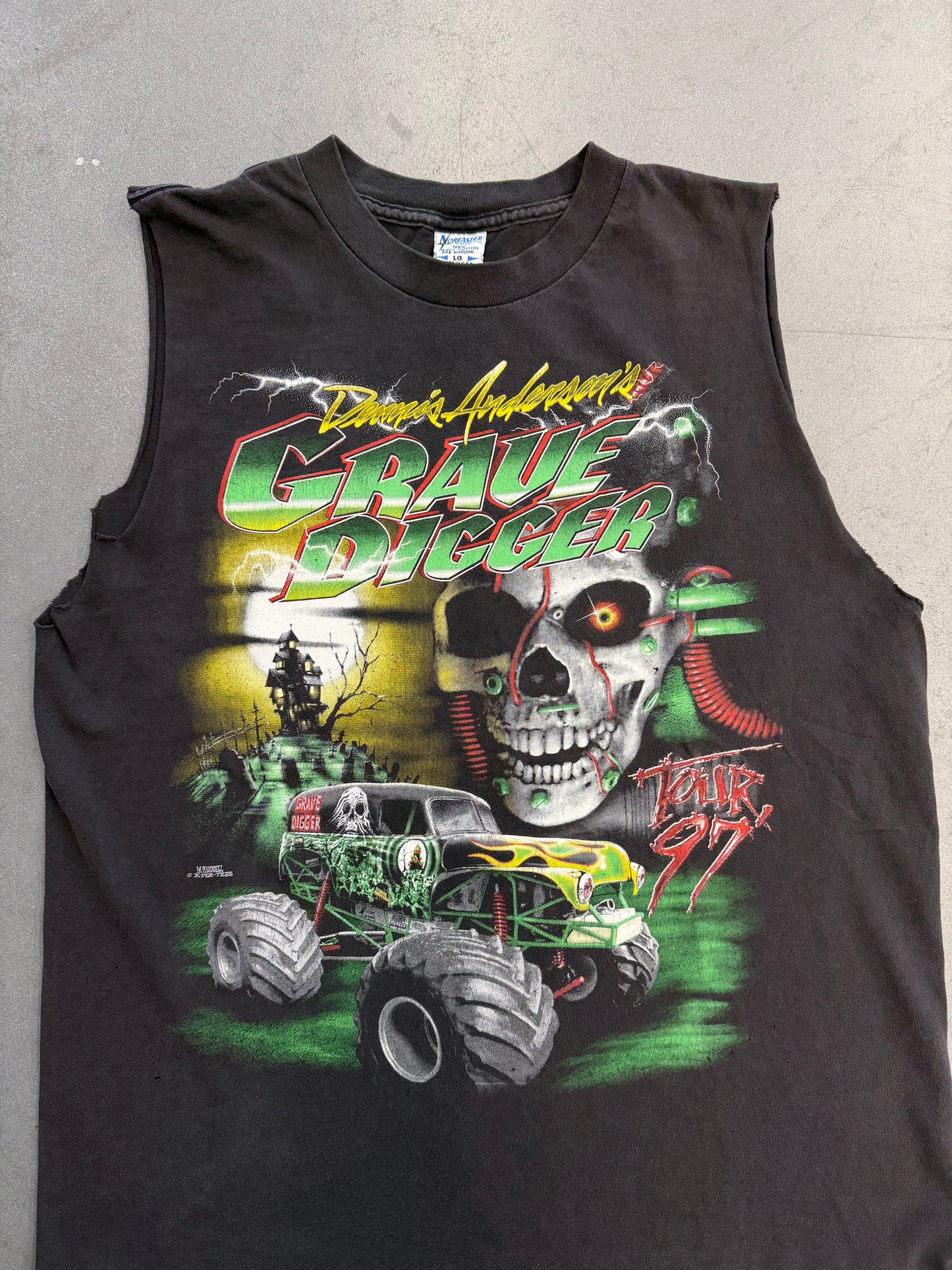 1997 DENNIS ANDERSON'S GRAVE DIGGER TOUR '97 CUTOFF TEE (NOREASTER TAG)