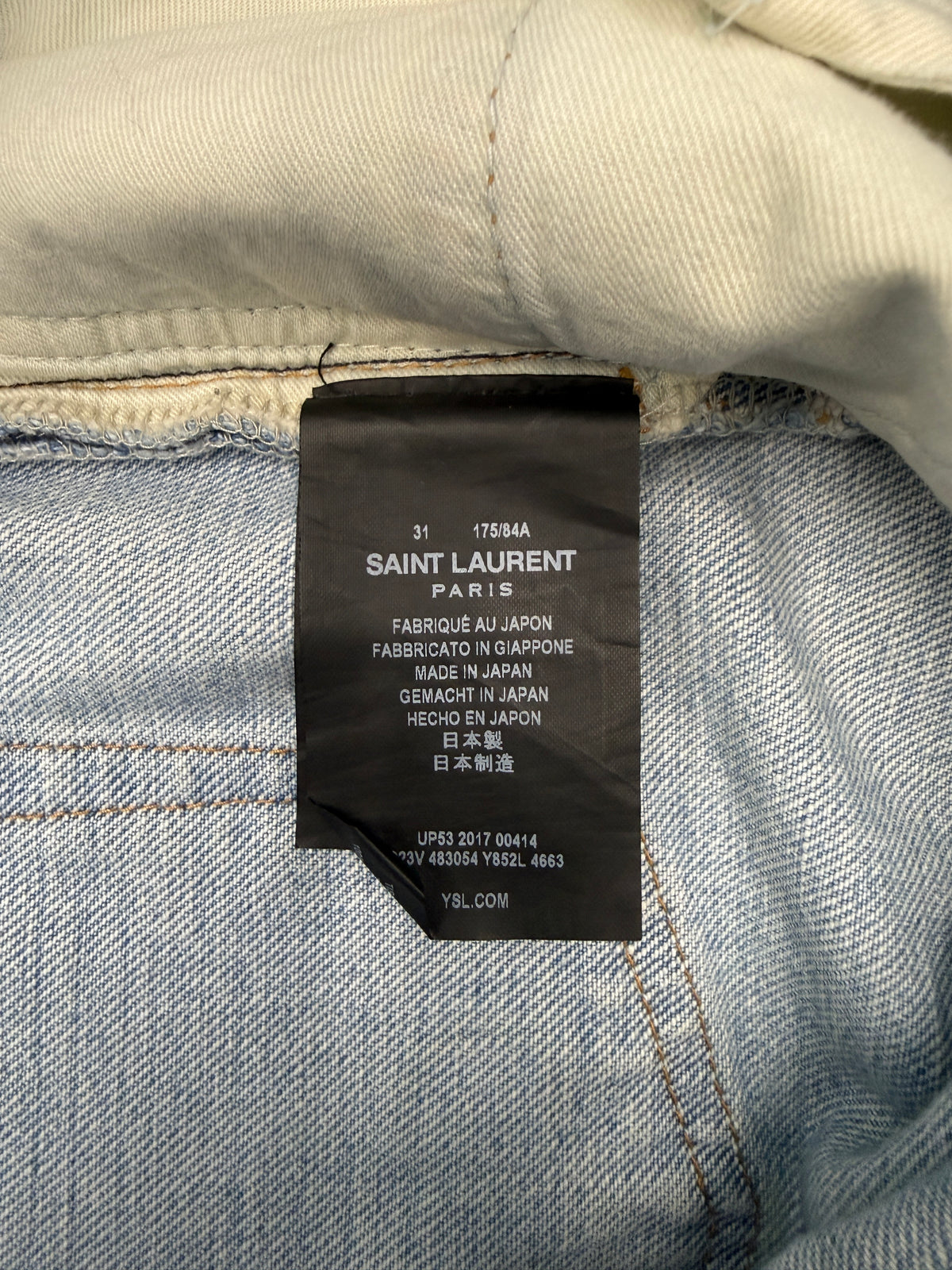 2017 SAINT LAURENT PARIS D03 M/SL-LW LIGHT INDIGO KNEE-CRASH JEANS NY ANTHONY VACCARELLO