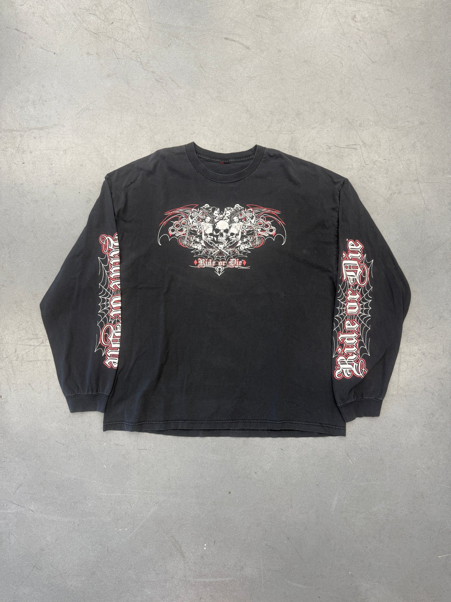 2009 GOOD SPORTS "RIDE OR DIE" SPIDER WEB SLEEVE LS TEE (PULLED TAG)