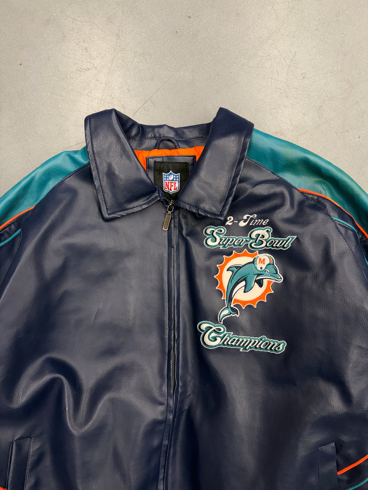 VINTAGE MIAMI DOLPHINS 2-TIME SUPER BOWL NFL LEATHER JACKET