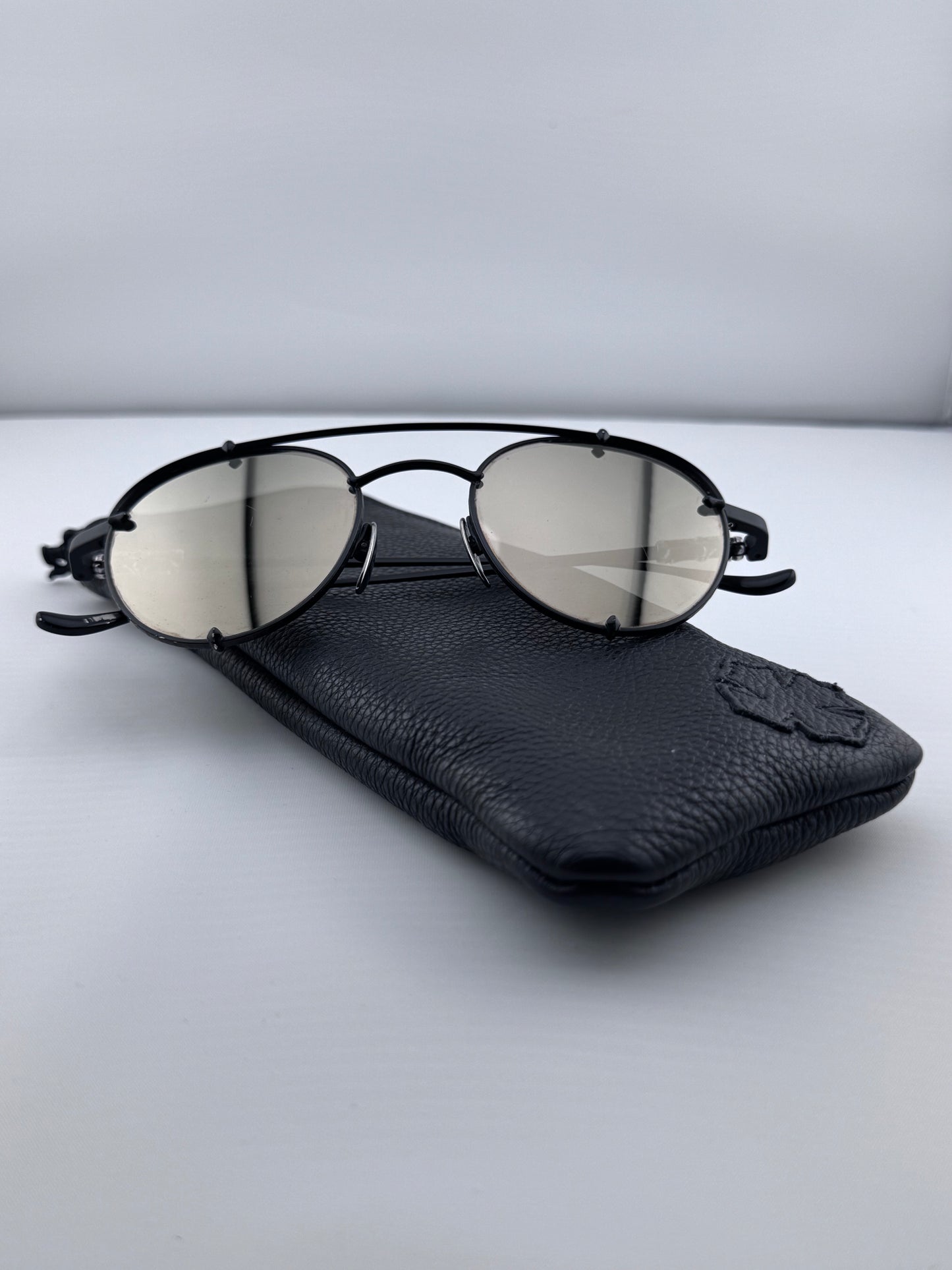 CHROME HEARTS ORALGAMI DOUBLE BRIDGE BLACK METAL SUNGLASSES (PRE-OWNED WITH CASE)
