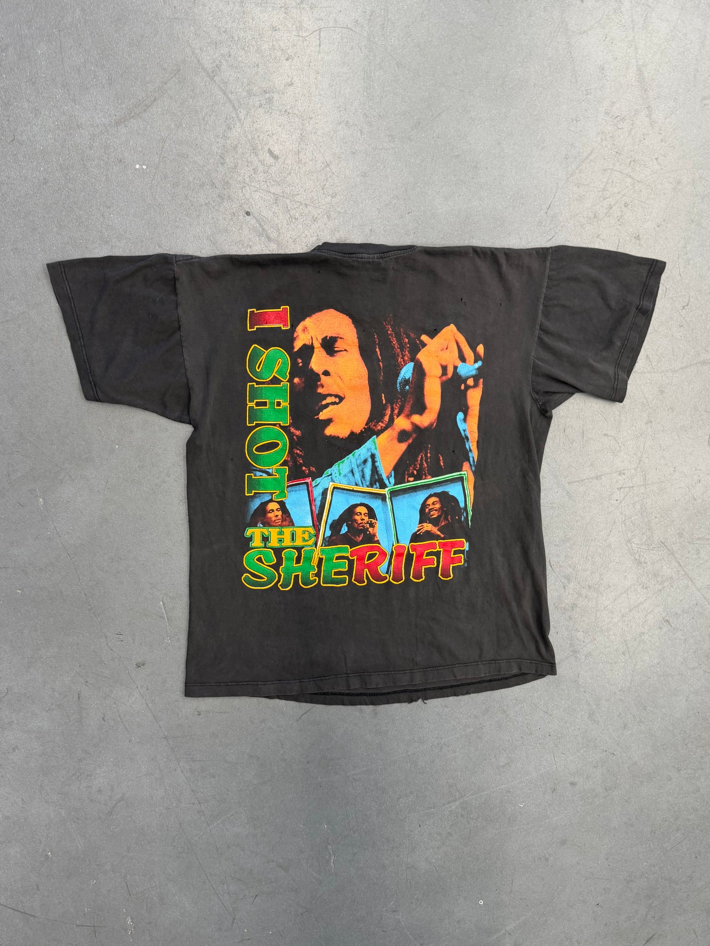 BOB MARLEY I SHOT THE SHERIFF FADED RAP TEE (FADED TAG)