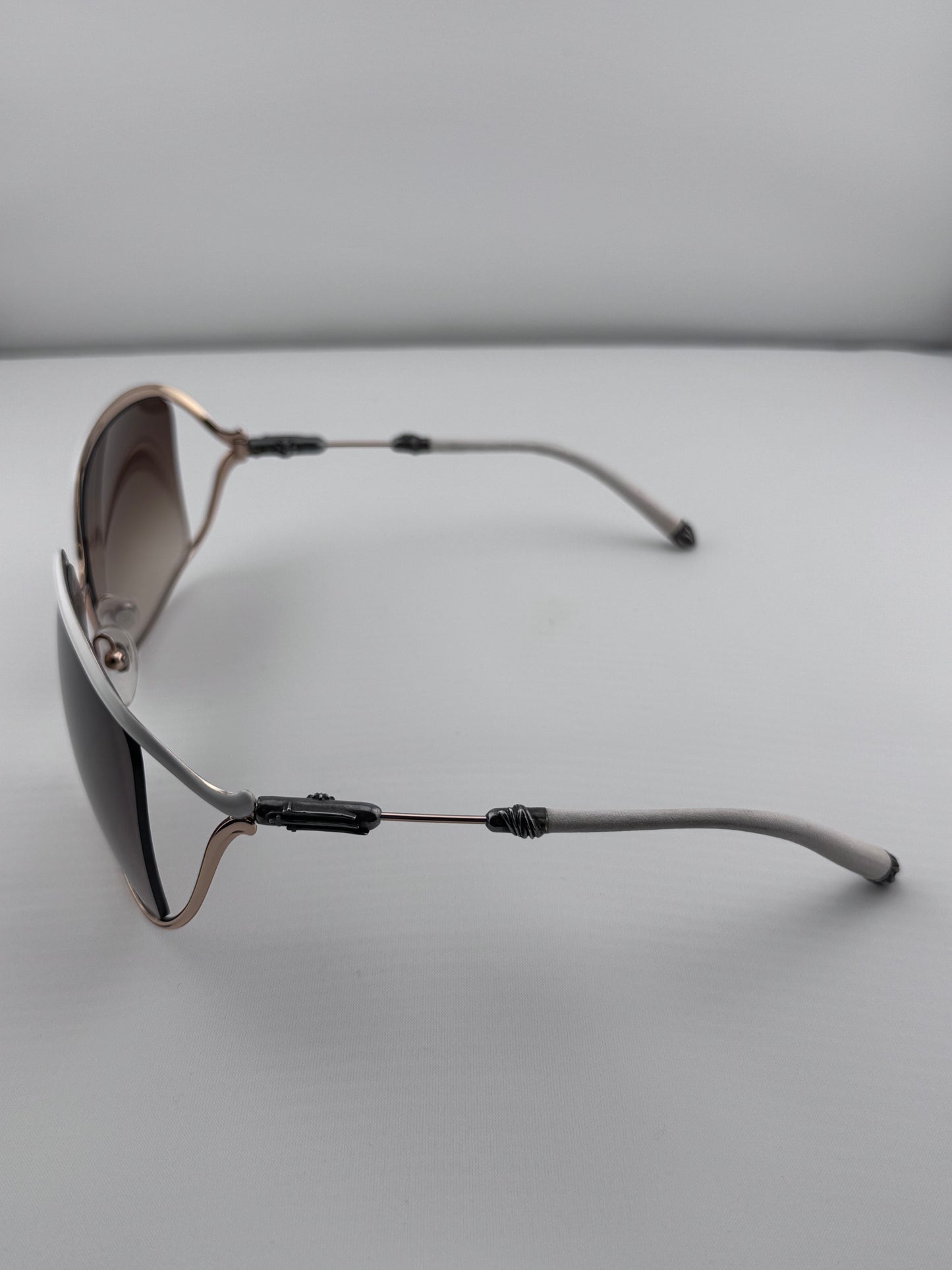 CHROME HEARTS BUTTFLUX SUNGLASSES (SILVER + LEATHER HANDLES)