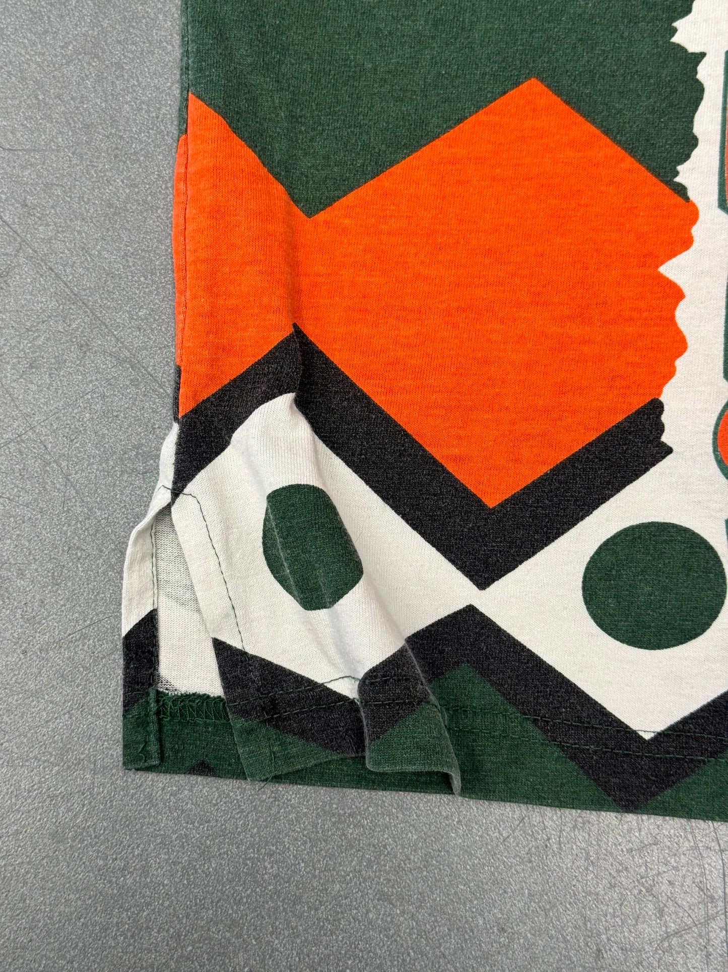90S MIAMI HURRICANES MENDEZ SPORTSWEAR ALL OVER PRINT TEE (MENDEZ TAG)