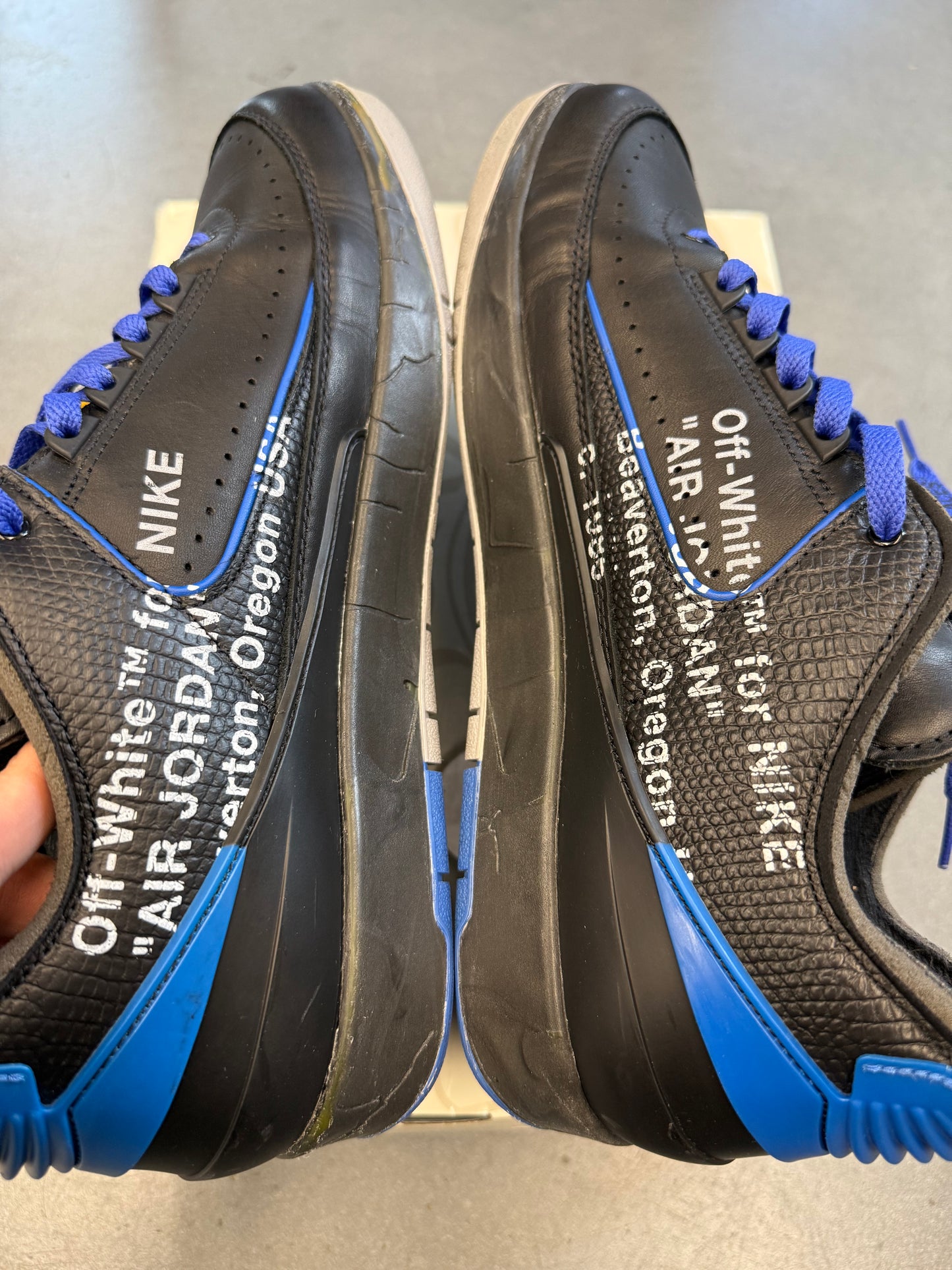 2021 SIZE 12 OFF-WHITE JORDAN 2 RETRO LOW SP BLACK BLUE (PRE-OWNED WITH BOX)