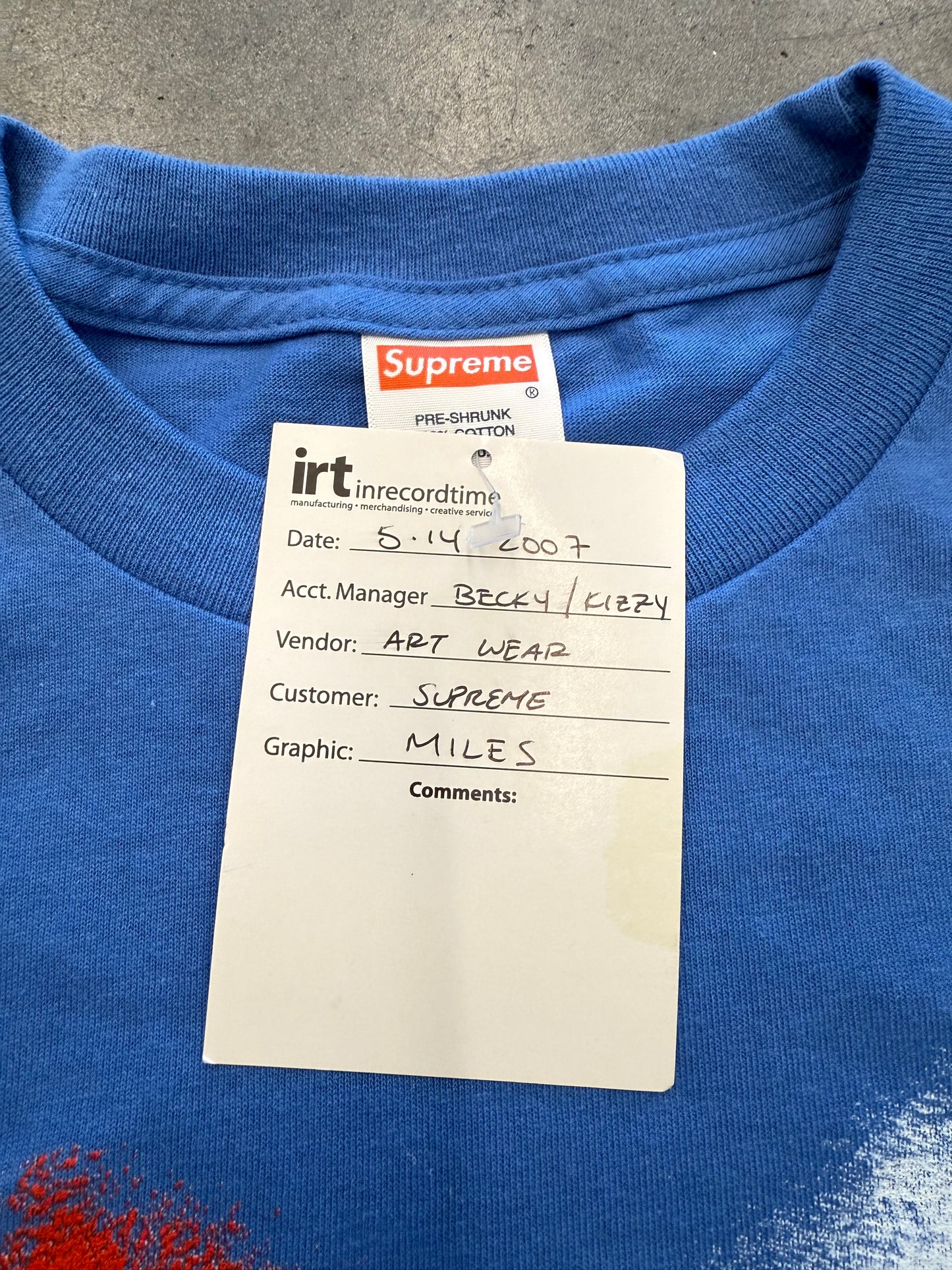 SS07 SUPREME MILES DAVIS SAMPLE TEE - BLUE