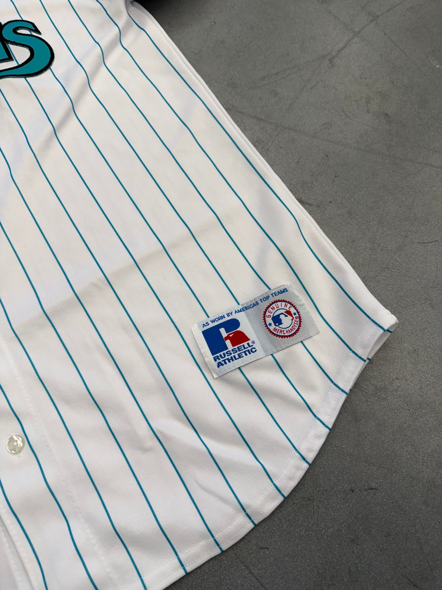 1997 FLORIDA MARLINS  RUSSELL ATHLETIC PINSTRIPE BASEBALL JERSEY
