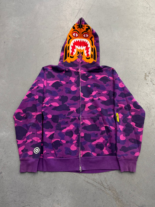 FW18 BAPE A BATHING APE COLOR CAMO TIGER FULL ZIP HOODIE - PURPLE
