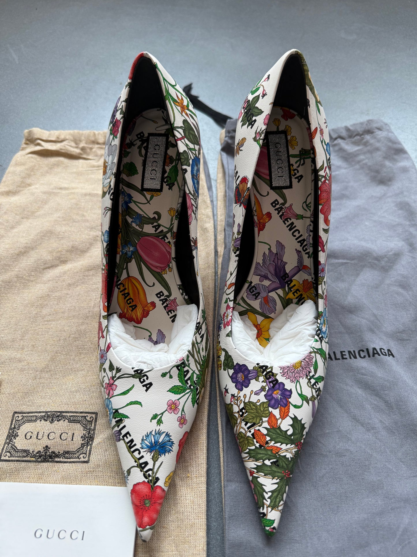 SIZE 40 FW21 GUCCI X BALENCIAGA THE HACKER PROJECT KNIFE PUMPS FLORA LEATHER HEELS (LIGHTLY PRE-OWNED WITH DUSTBAG) (TANIA)