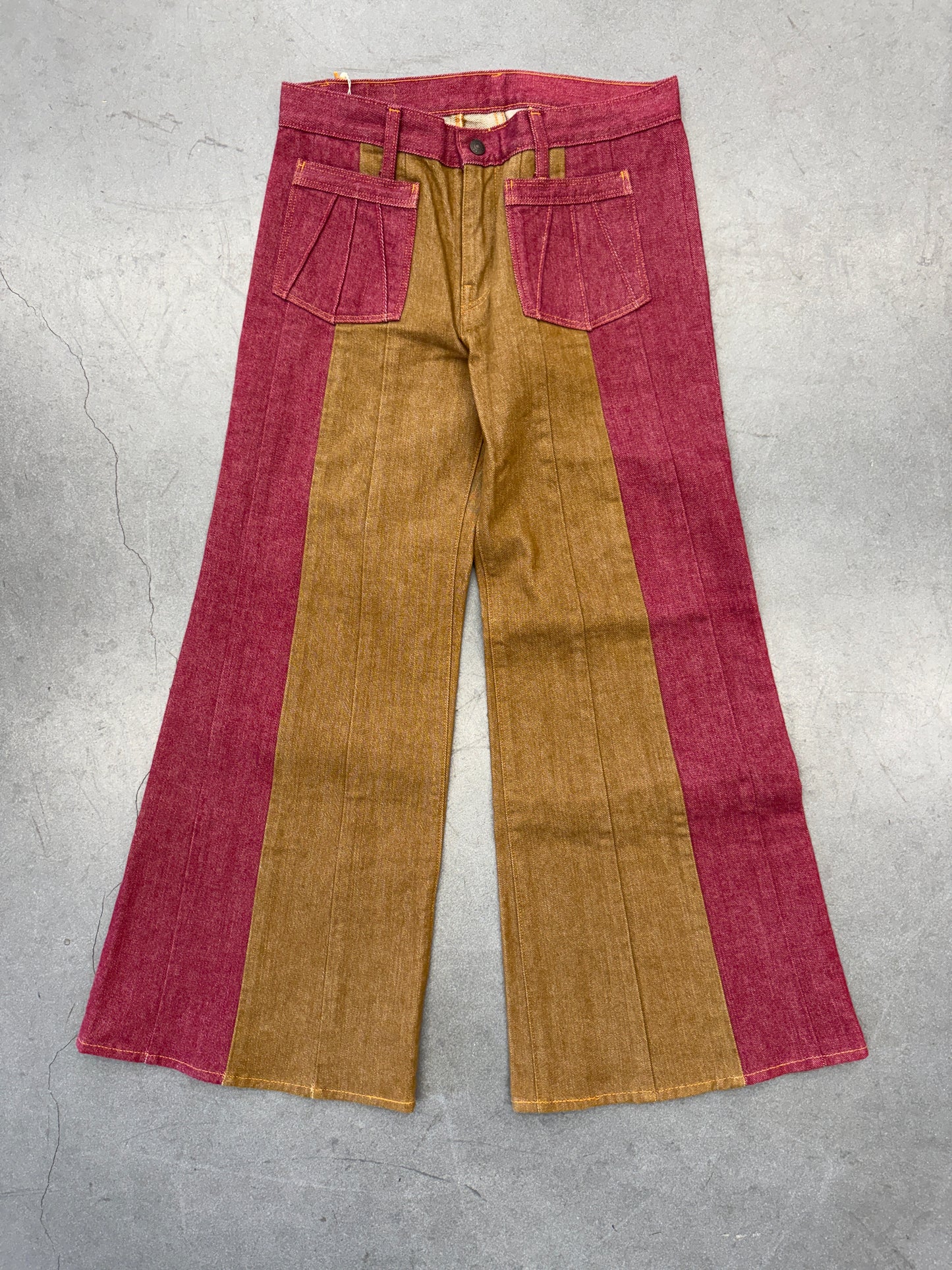 KAPITAL 12 OZ COLOR DENIM 2 TONE GYSPY BUGGY WIDE LEG JEANS (WOMENS) (NWT)