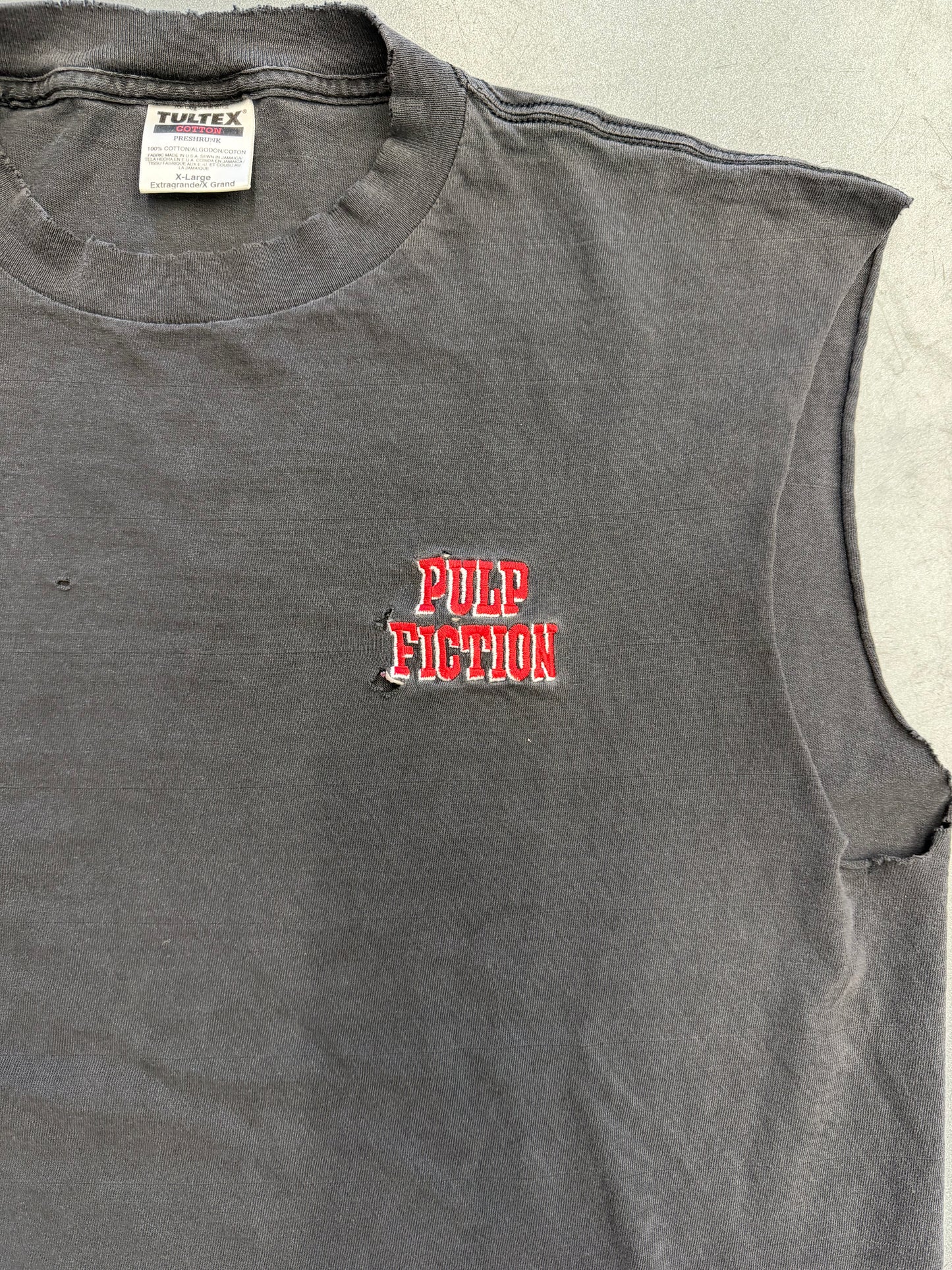 90S PULP FICTION "OH, I'M SORRY. DID I BREAK YOUR CONCENTRATION?" CUTOFF TEE (TULTEX TAG)