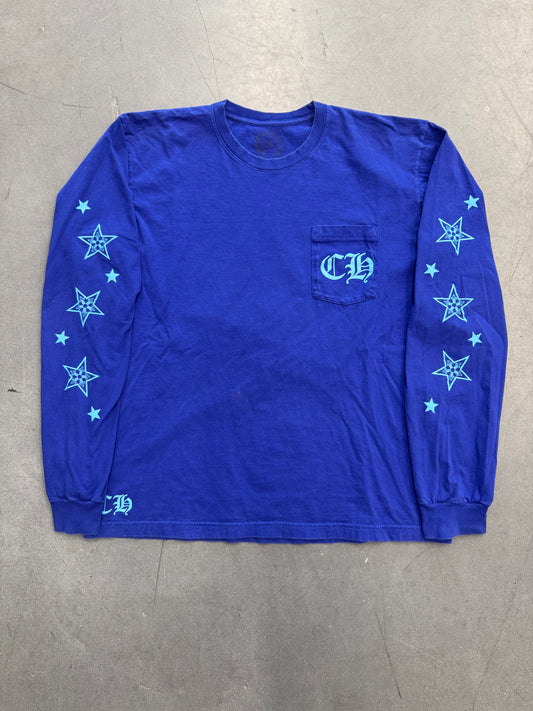 CHROME HEARTS STARS LONG SLEEVE POCKET TEE - LAPIS BLUE