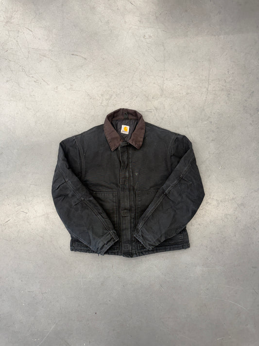 90'S CARHARTT QUILTED LINED CORDUROY COLLAR FULL-ZIP BLACK JACKET (PULLED TAG)