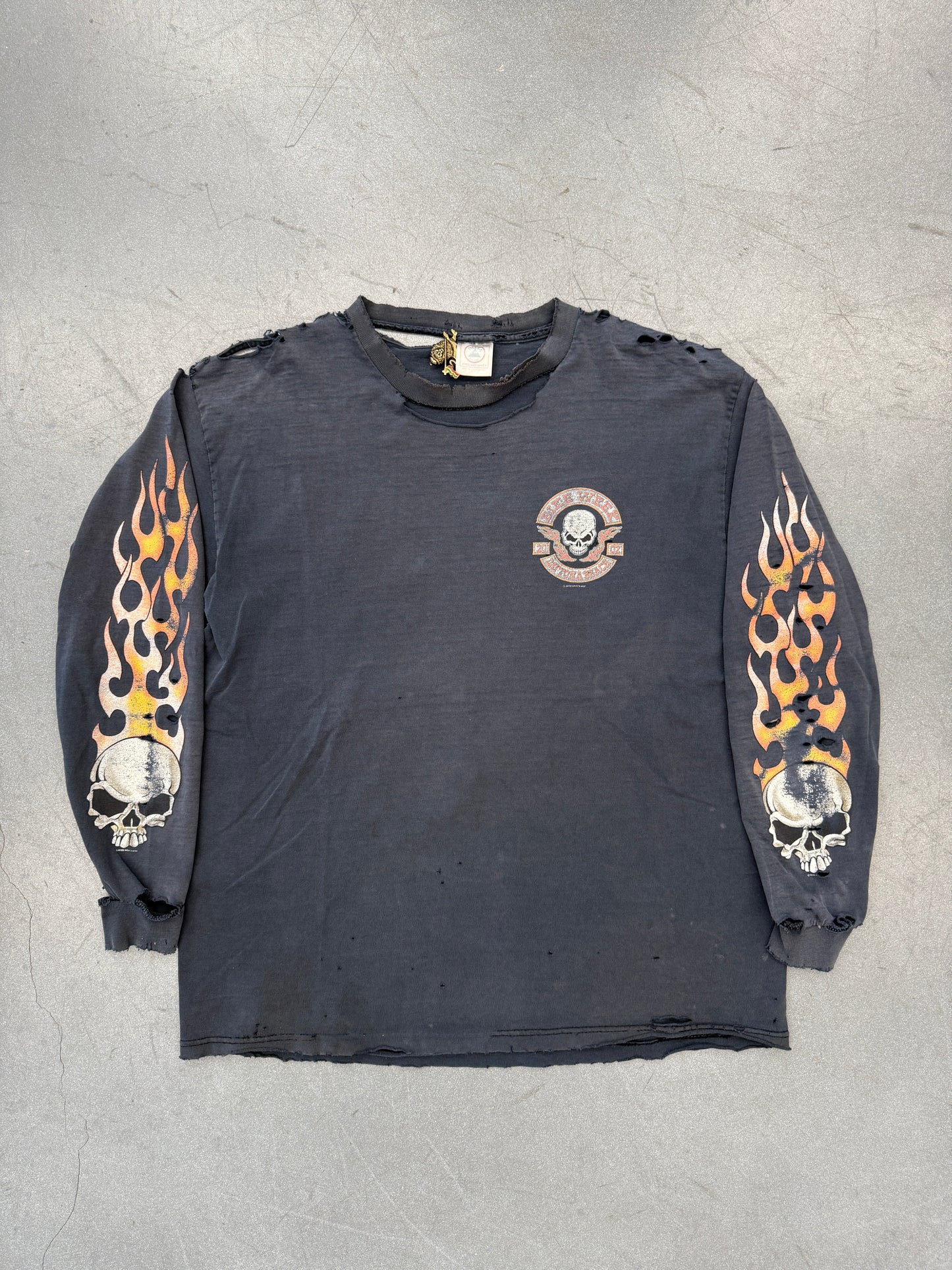 2002 BIKE WEEK DAYTONA BEACH SKULL FLAME LONG SLEEVE TEE (DELTA TAG)