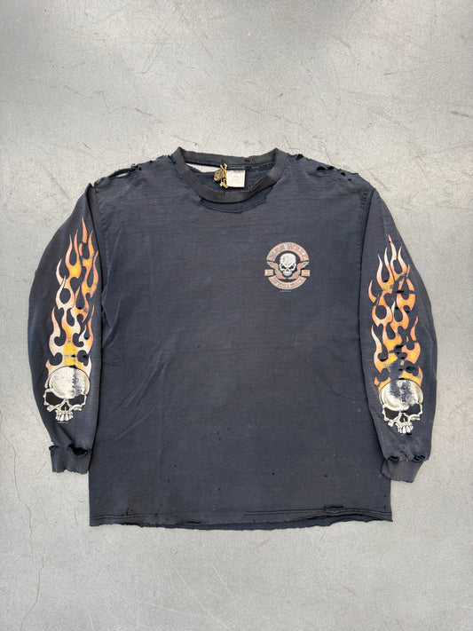 2002 BIKE WEEK DAYTONA BEACH SKULL FLAME LONG SLEEVE TEE (DELTA TAG)