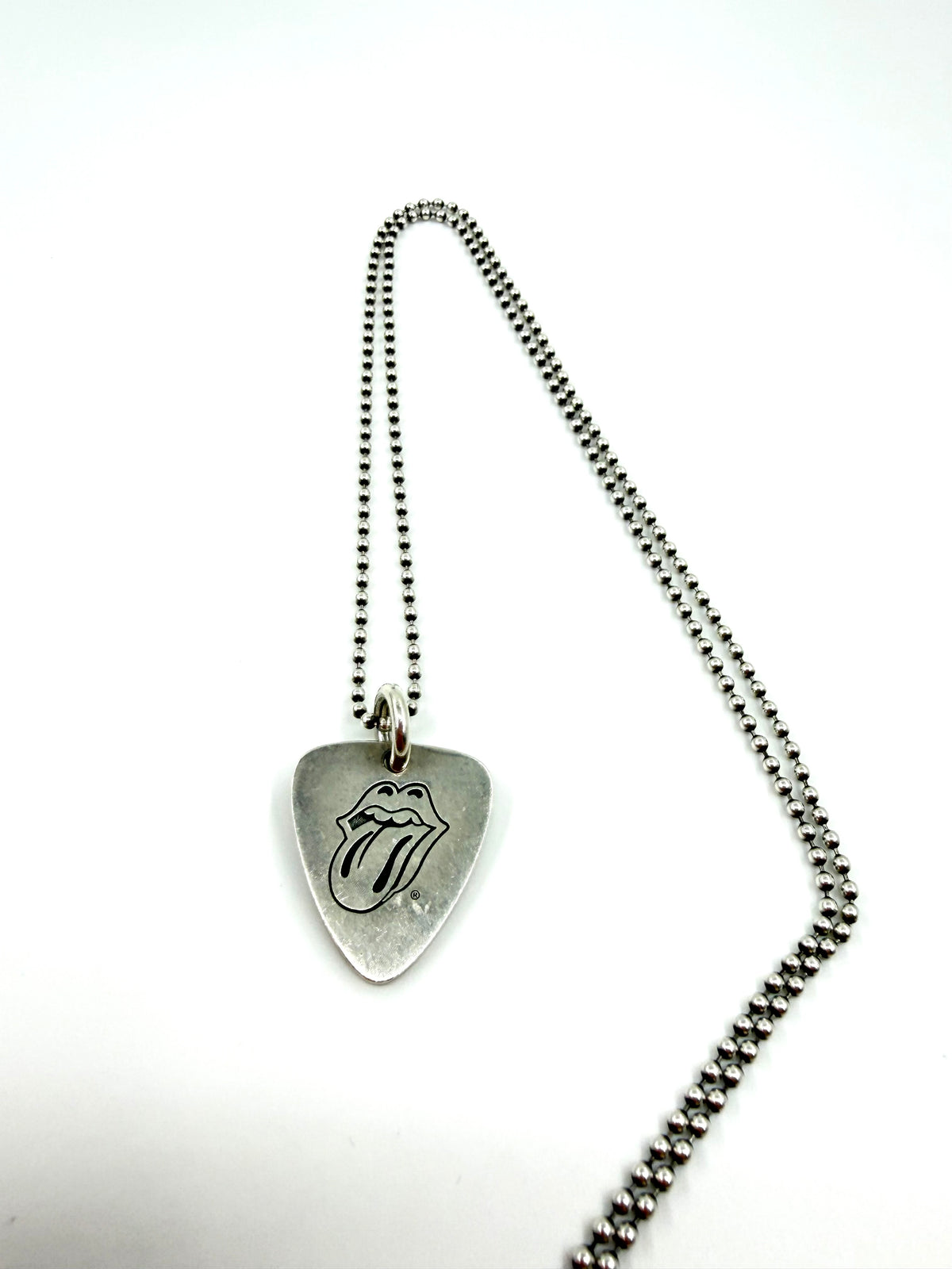 CHROME HEARTS ROLLING STONES GUITAR PICK SILVER PENDANT + 30 INCH BALL CHAIN