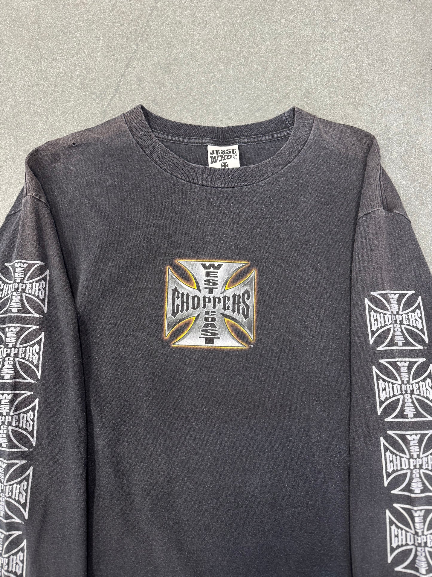 00S WEST COAST CHOPPERS REPEATED IRON CROSS LS TEE (JESSE WHO TAG) - L