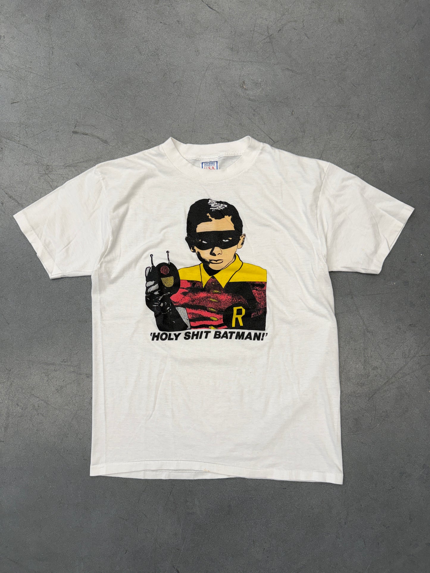 80'S ROBIN "HOLY SHIT BATMAN!" TEE (MY SHIRT IS MADE IN THE U.S.A. TAG)