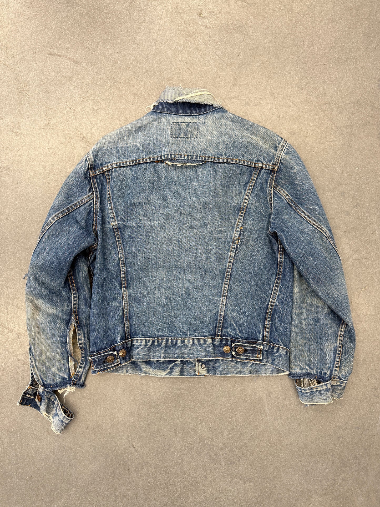 70'S LEVI STRAUSS & CO DISTRESSED COLLAR AND SLEEVES RED TAB DENIM JACKET (WITH TAG)
