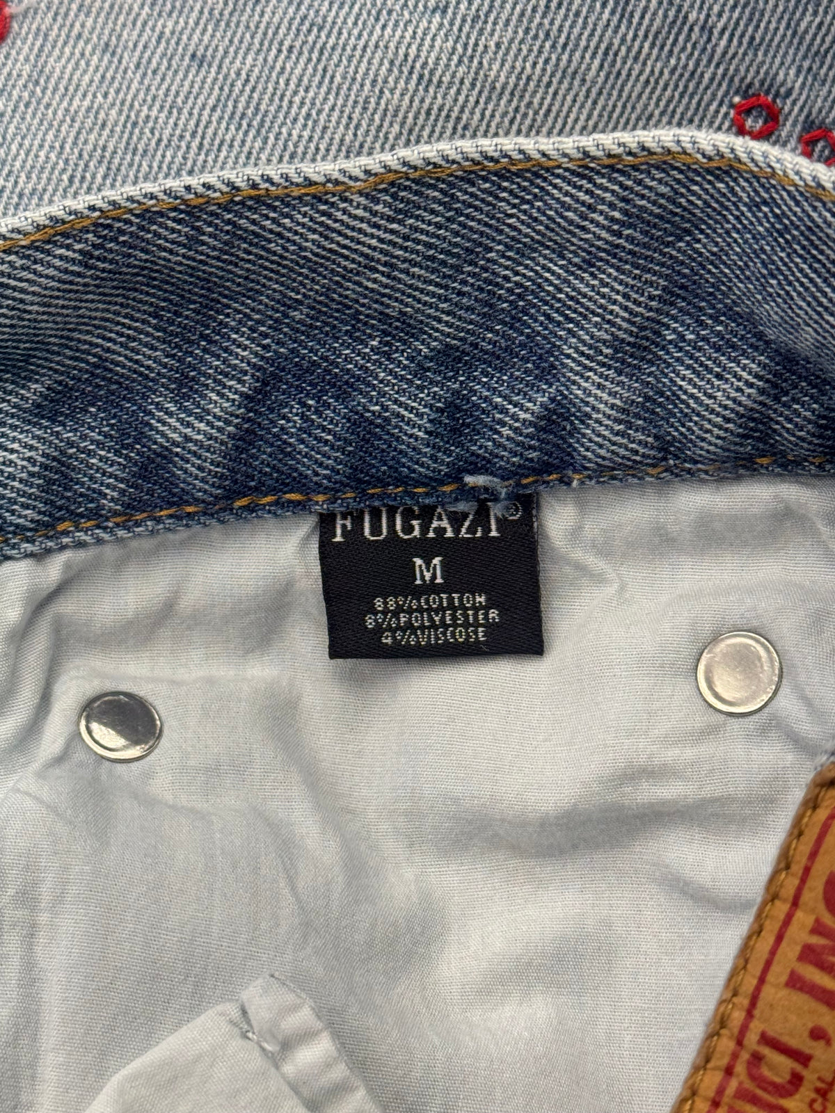 FUGAZI CHAIN EMBROIDERED PAINT SPLATTER LIGHT WASH JEAN