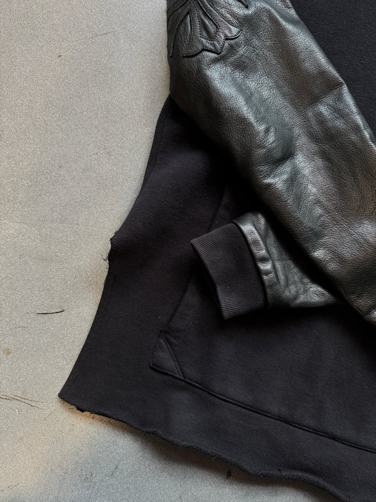 CHROME HEARTS LEATHER SLEEVE Y NOT HOODIE - BLACK (S)