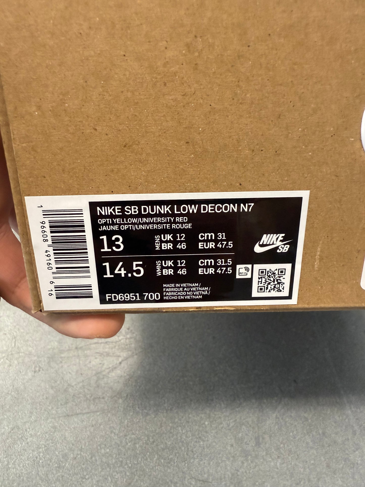 2023 SIZE 13 NIKE SB DUNK LOW DECON N7 OPTI YELLOW UNIVERSITY RED