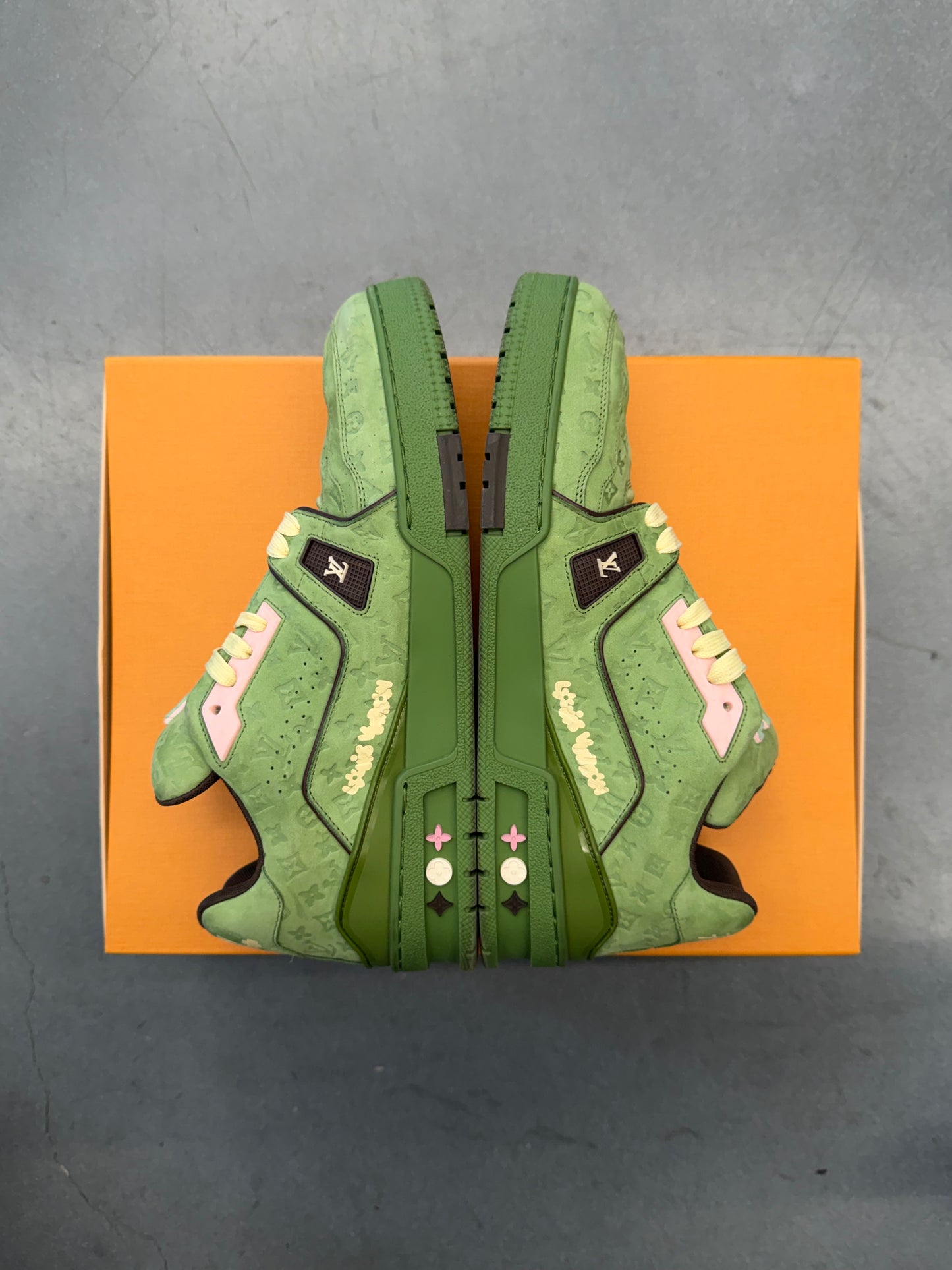 SS24 SIZE 7.5 LV LOUIS VUITTON BY TYLER THE CREATOR TRAINER - GREEN (PRE-OWNED WITH BOX)