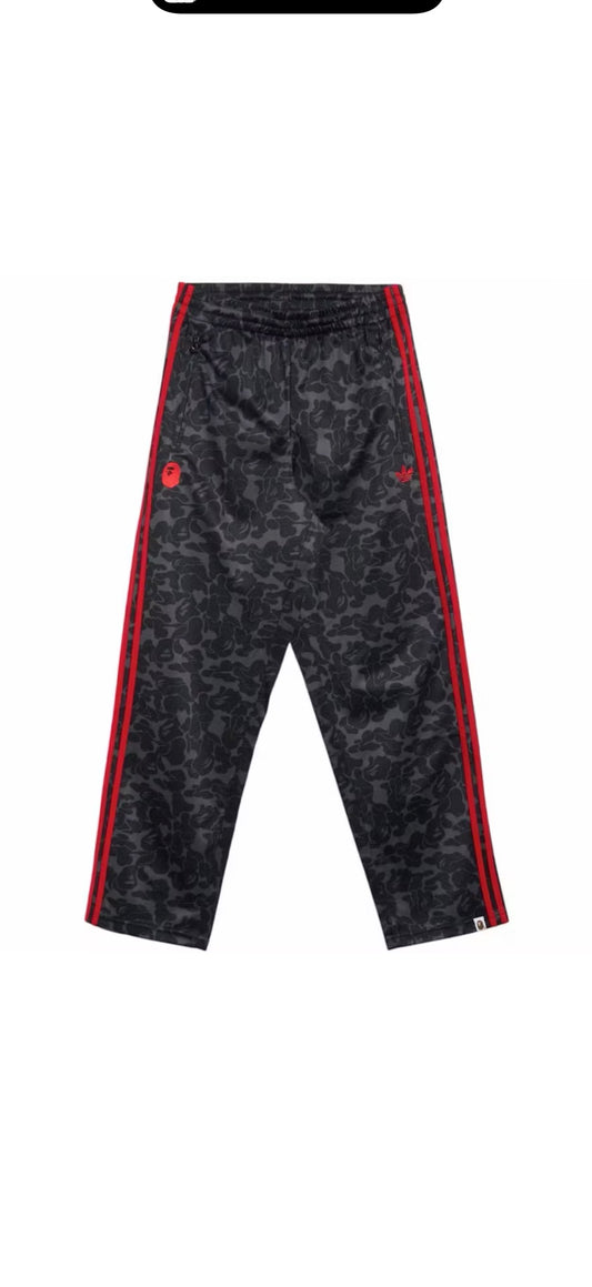 BAPE X ADIDAS ALL OVER PRINT TRACK PANTS - BLACK/RED (S) (NEW)