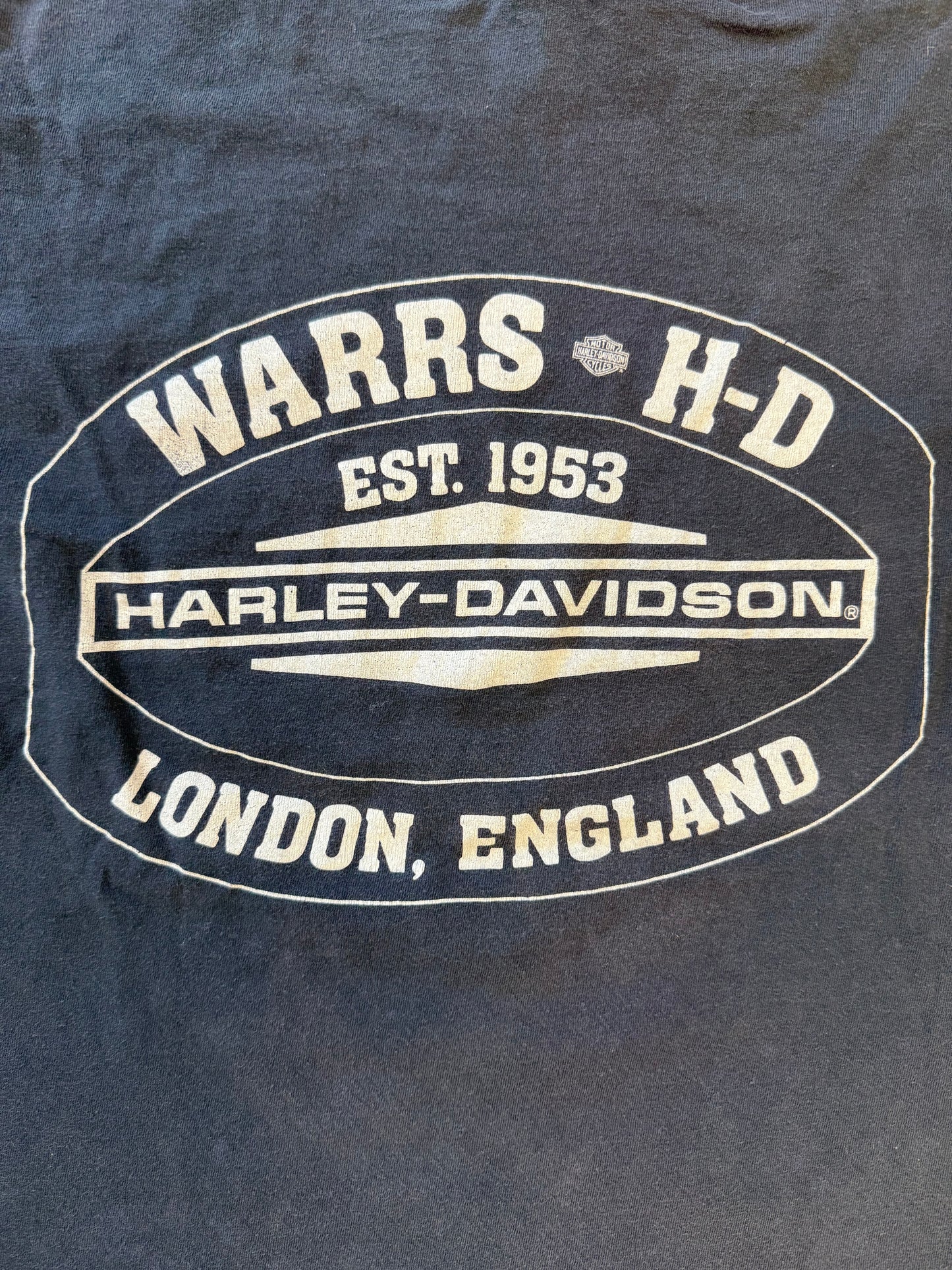 1987 HARLEY-DAVIDSON GUY ON CHOPPER WARRS LONDON ENGLAND TEE (PULLED TAG)