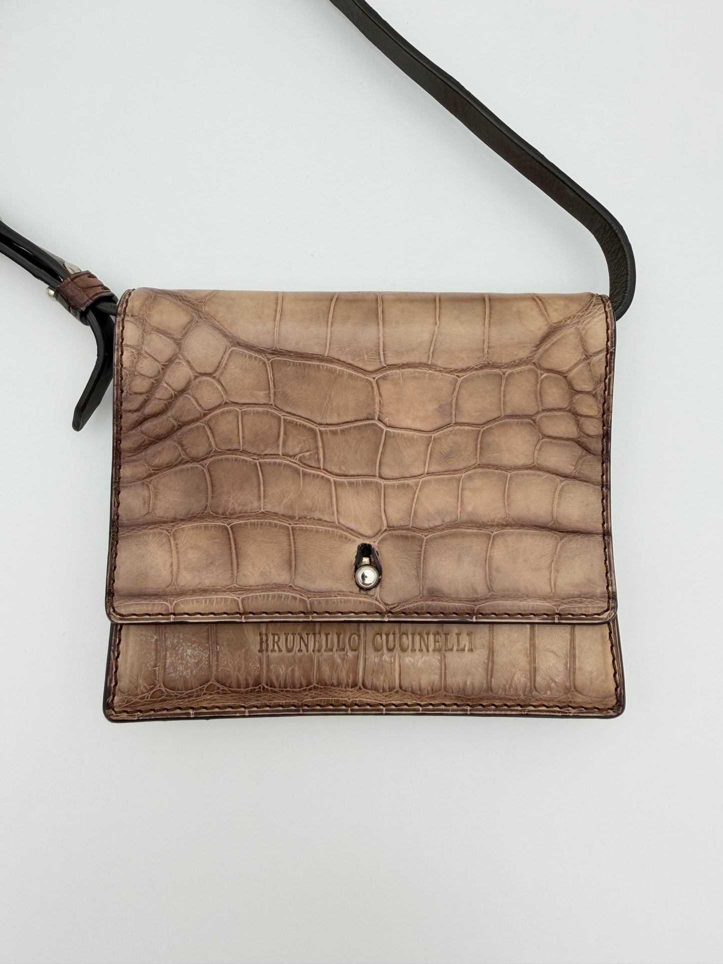 BRUNELLO CUCINELLI CROCODILE SMALL CRISSCROSS BAG