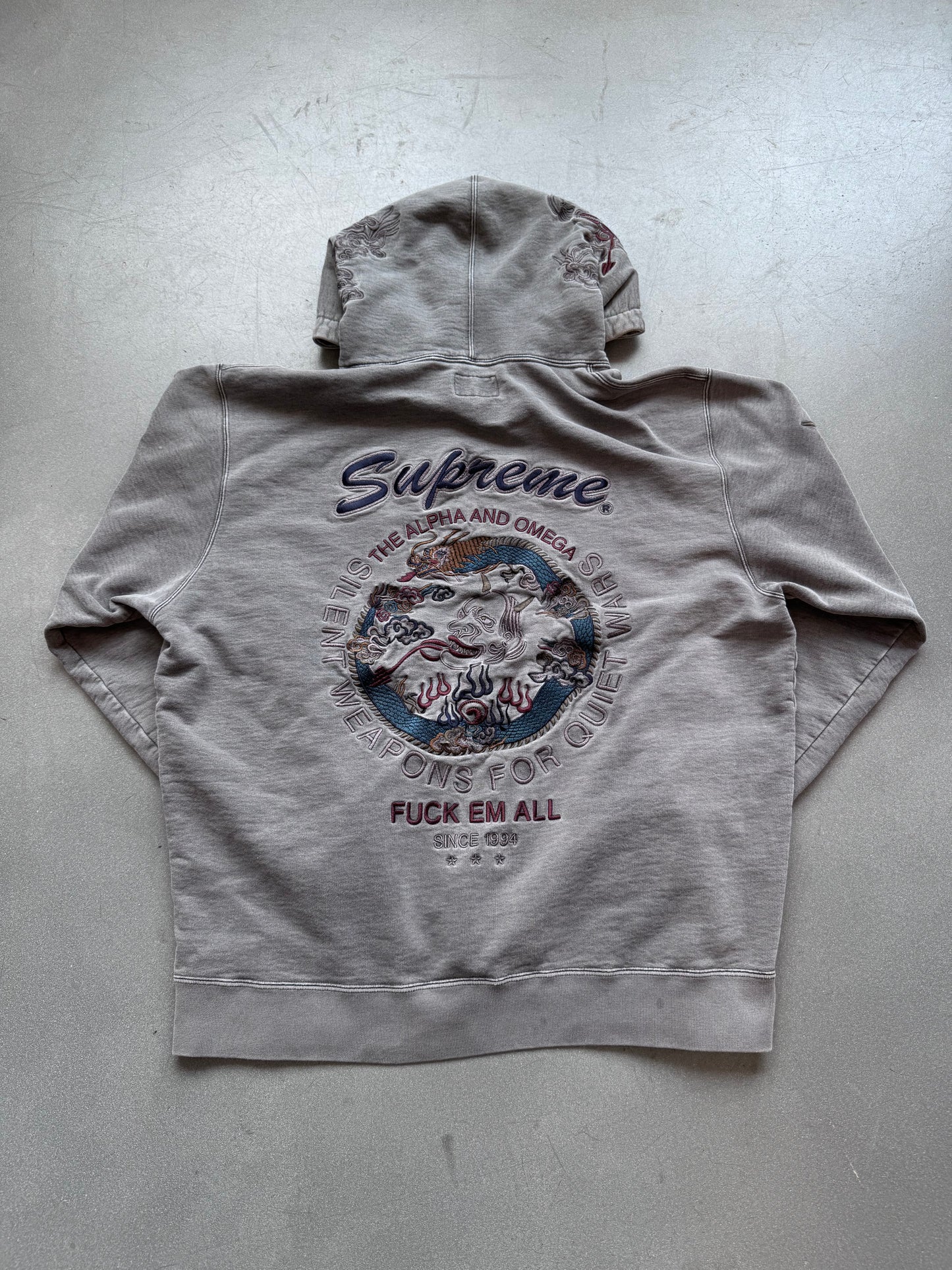SS20 SUPREME DRAGON OVERDYED HOODED SWEATSHIRT - XL (GRAY)
