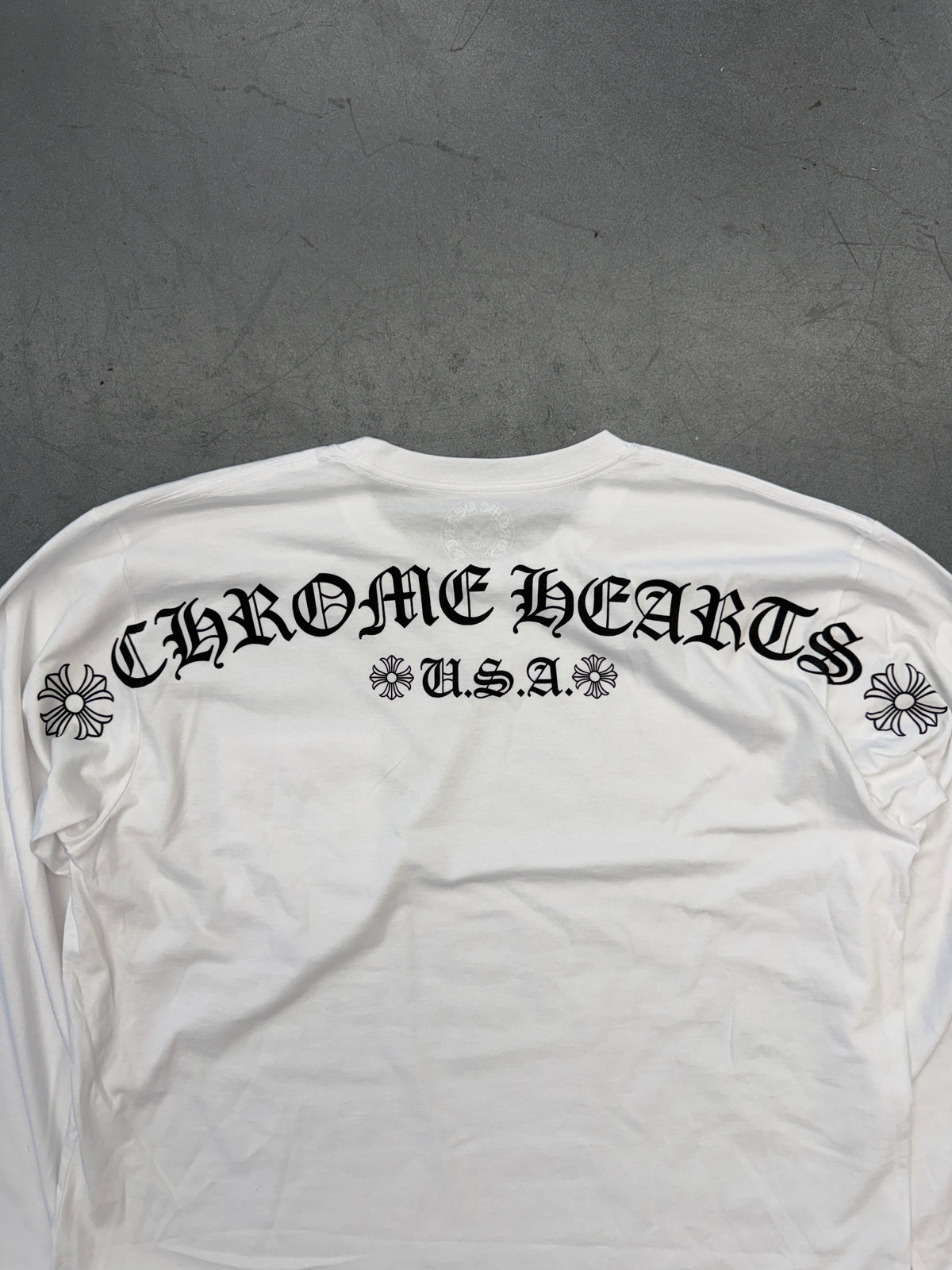 CHROME HEARTS U.S.A. LONG SLEEVE POCKET TEE - WHITE/BLACK