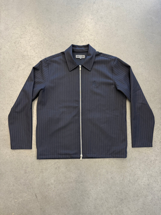 KITH DOUBLE WEAVE FULL ZIP STRIPED COACHES JACKET - NAVY