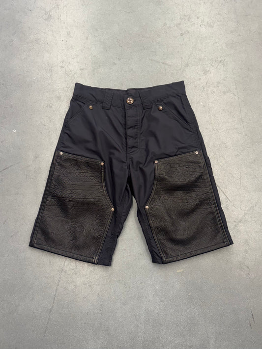 CHROME HEARTS LEATHER DOUBLE KNEE NYLON SHORTS - BLACK (27)