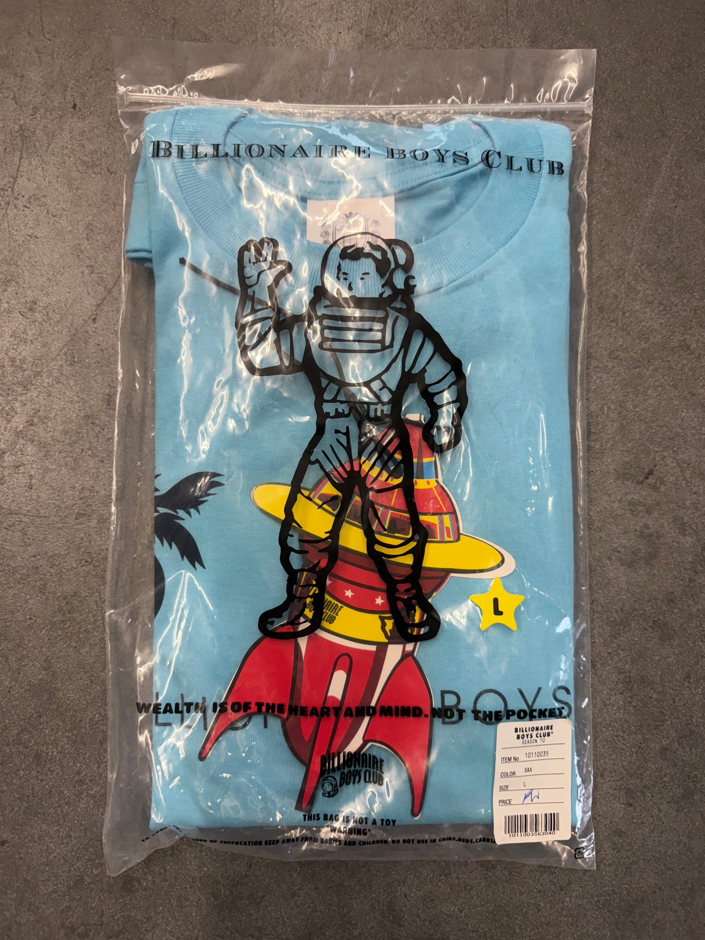 SEASON 10 BILLIONAIRE BOYS CLUB BBC PALM TREE TEE - BLUE (L) (NEW WITH TAG & BAG)