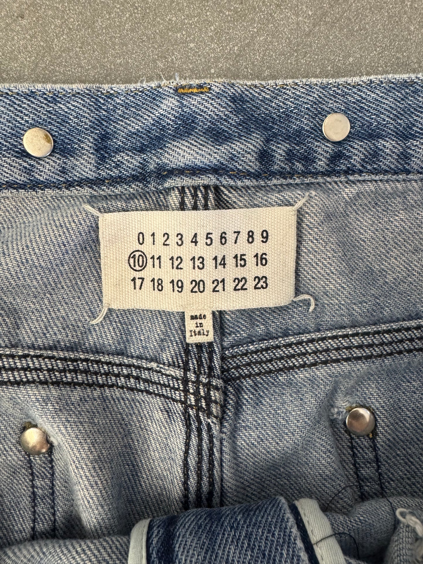 MAISON MARGIELA DISTRESSED SUSPENDER BUTTON REGULAR FIT JEANS - REPAIRED
